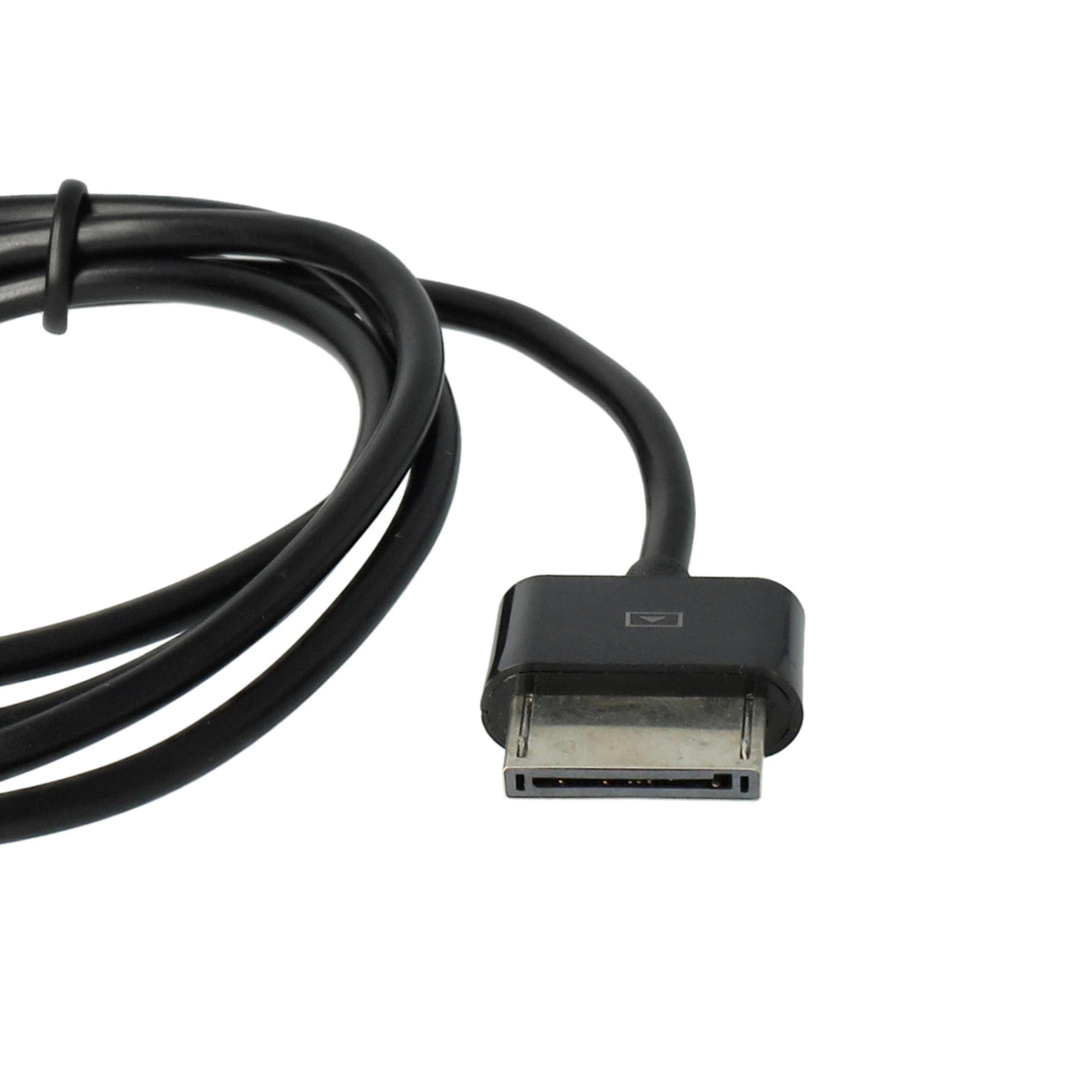 Schwarzes Ladekabel mit Stecker. Das Kabel ist gebogen und hat einen weißen Hintergrund.
