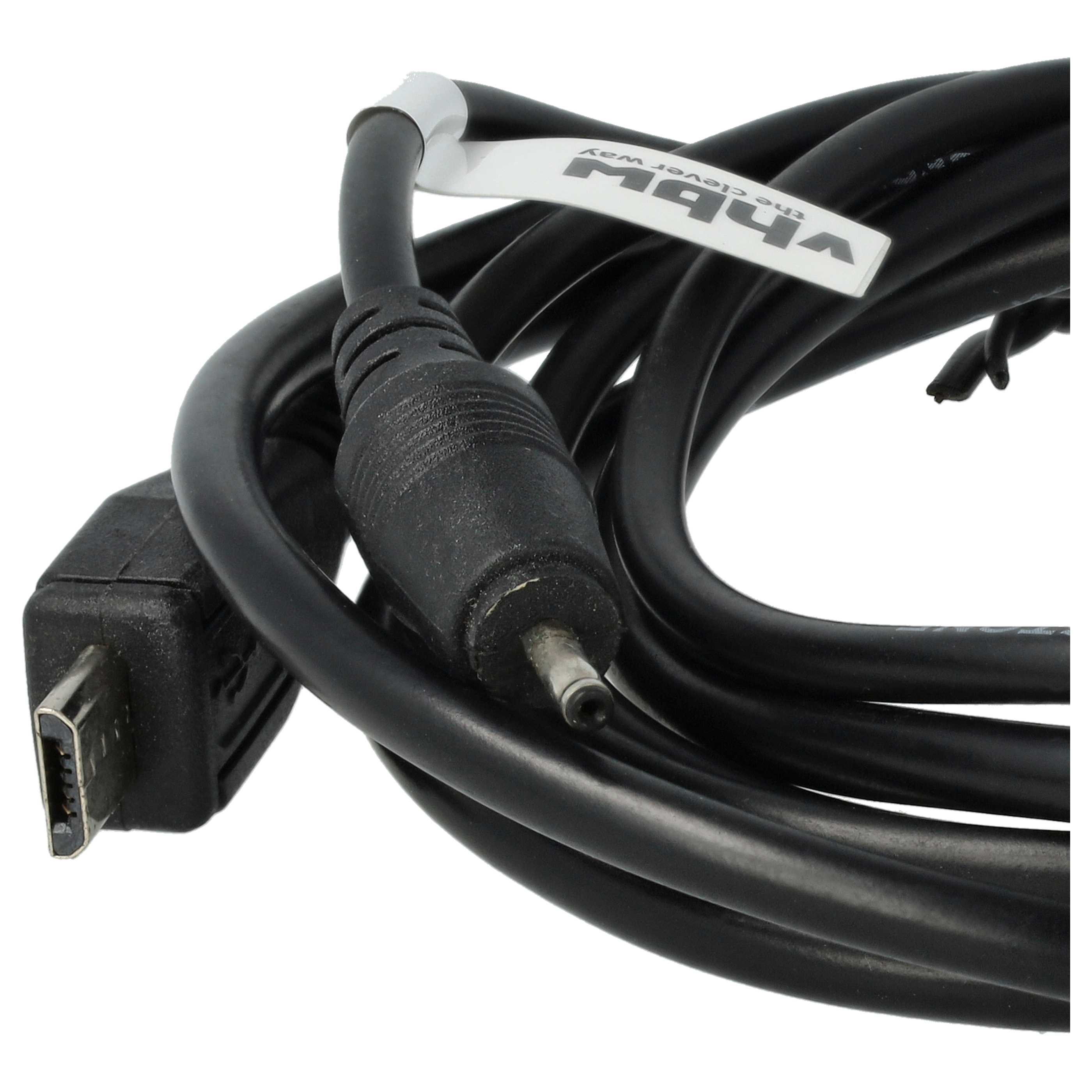 Schwarzes Kabel mit Anschlüssen. Ein Ende hat einen HDMI-Anschluss, das andere einen Stromanschluss. Ein weißes Etikett ist angebracht.