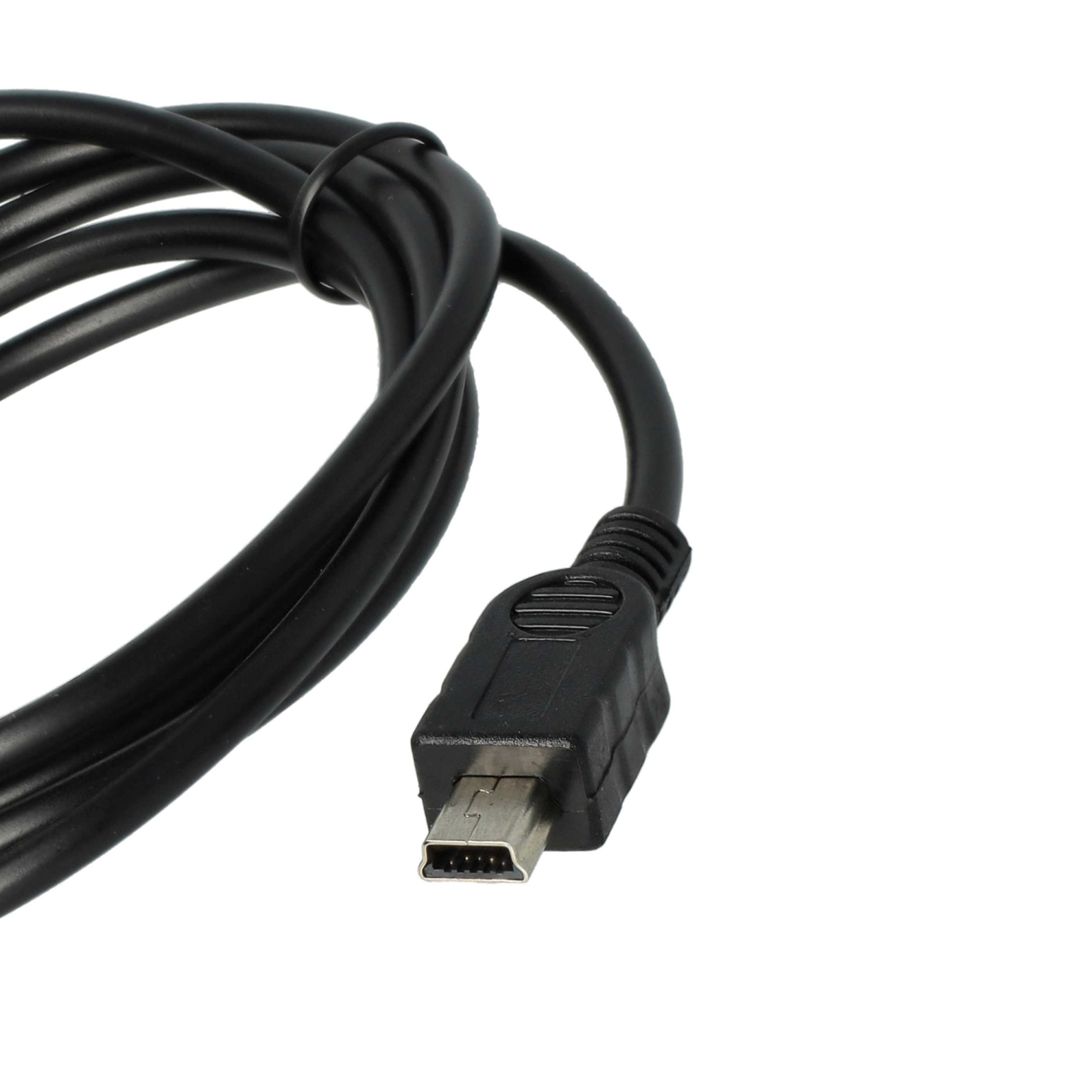 Schwarzes USB-Kabel mit Stecker vor weißem Hintergrund. Das Kabel ist aufgerollt, der Stecker ist im Fokus.