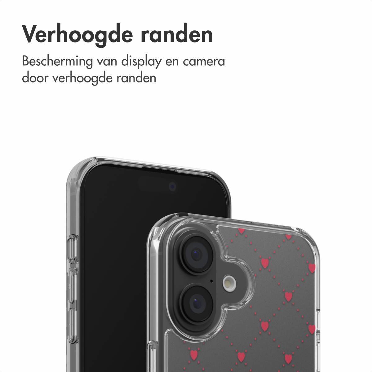 Zwei Handys, eines mit schwarzem Bildschirm und durchsichtiger Hülle mit roten Herzen. Das andere Handy ist auch in einer transparenten Hülle.