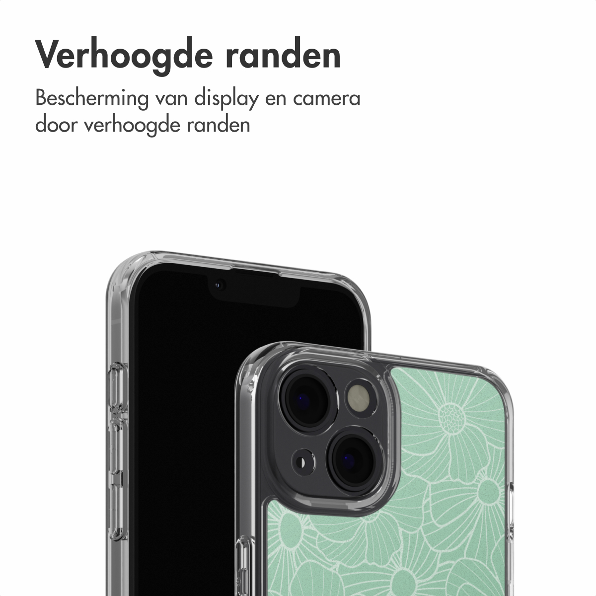 Due smartphone con custodie protettive. Una custodia ha un motivo floreale, l'altra è semplice. Entrambe hanno bordi rialzati.
