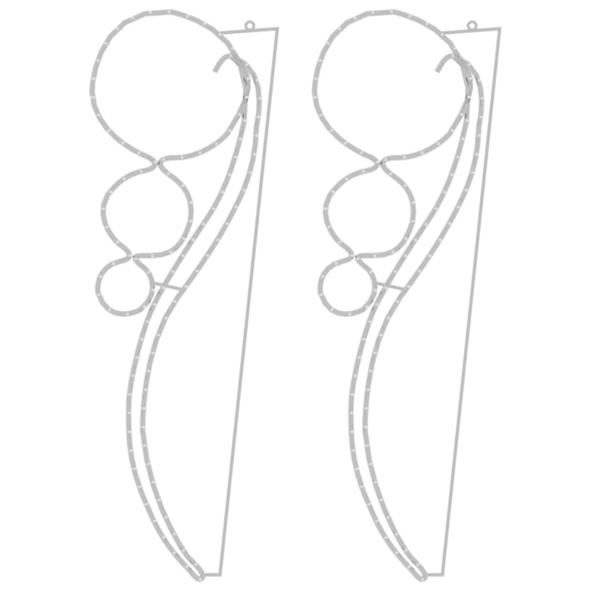 Zwei abstrakte graue Formen mit Kreisen und geschwungenen Linien. Sie ähneln dekorativen Elementen, möglicherweise für ein Design oder Kunstwerk.