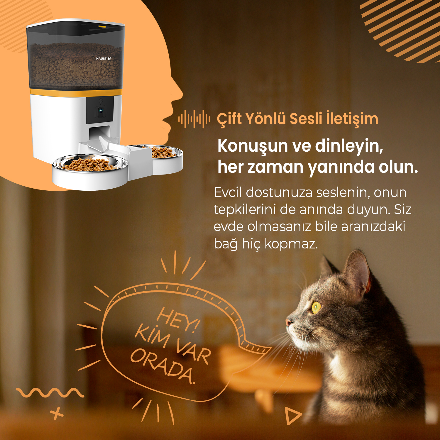 HAUSTIER QQ005-Dual Kameralı Akıllı Otomatik Mama Kabı Beyaz Fiyat