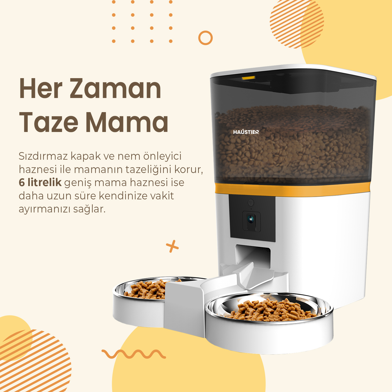 HAUSTIER QQ005-Dual Kameralı Akıllı Otomatik Mama Kabı Beyaz Fiyat
