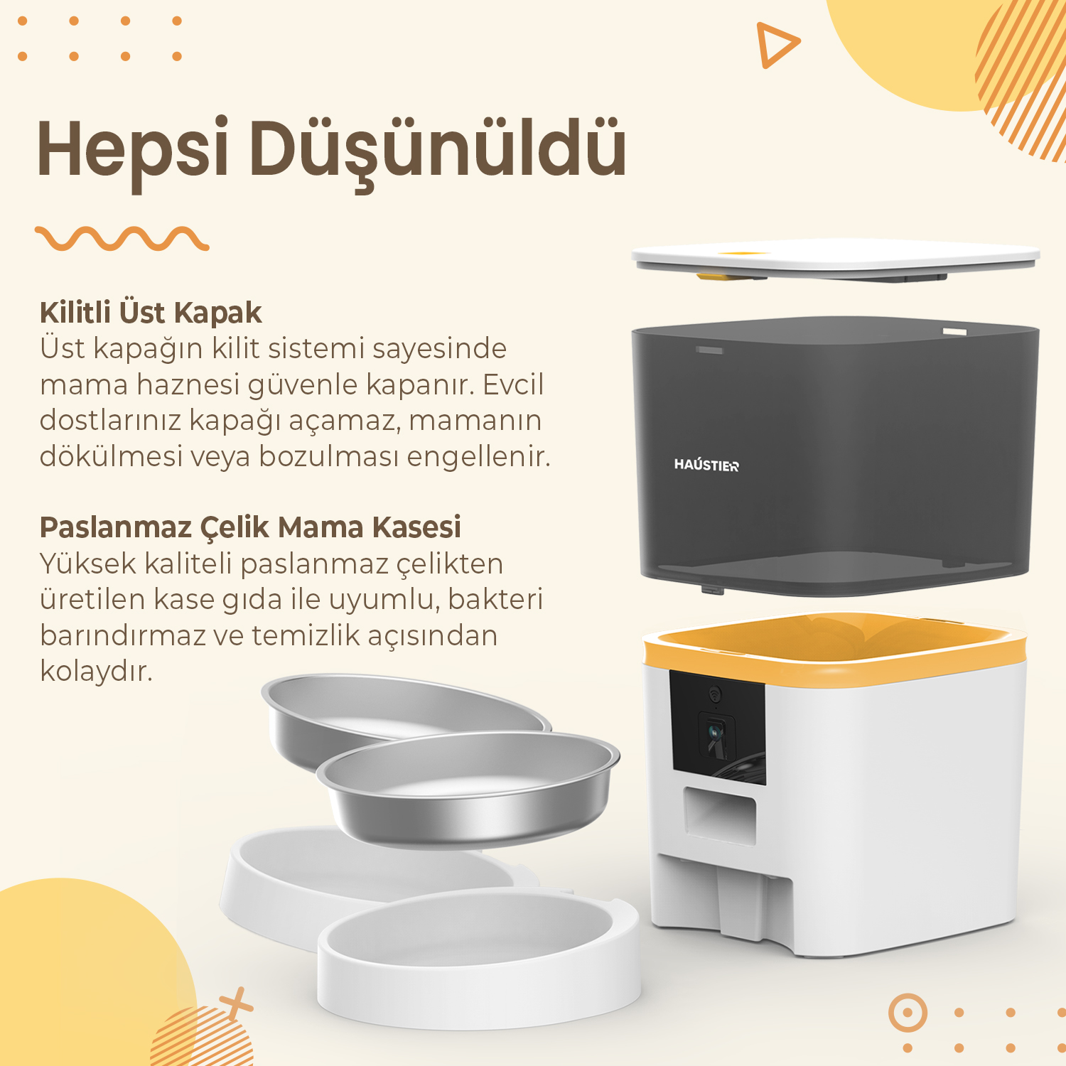 HAUSTIER QQ005-Dual Kameralı Akıllı Otomatik Mama Kabı Beyaz Fiyat