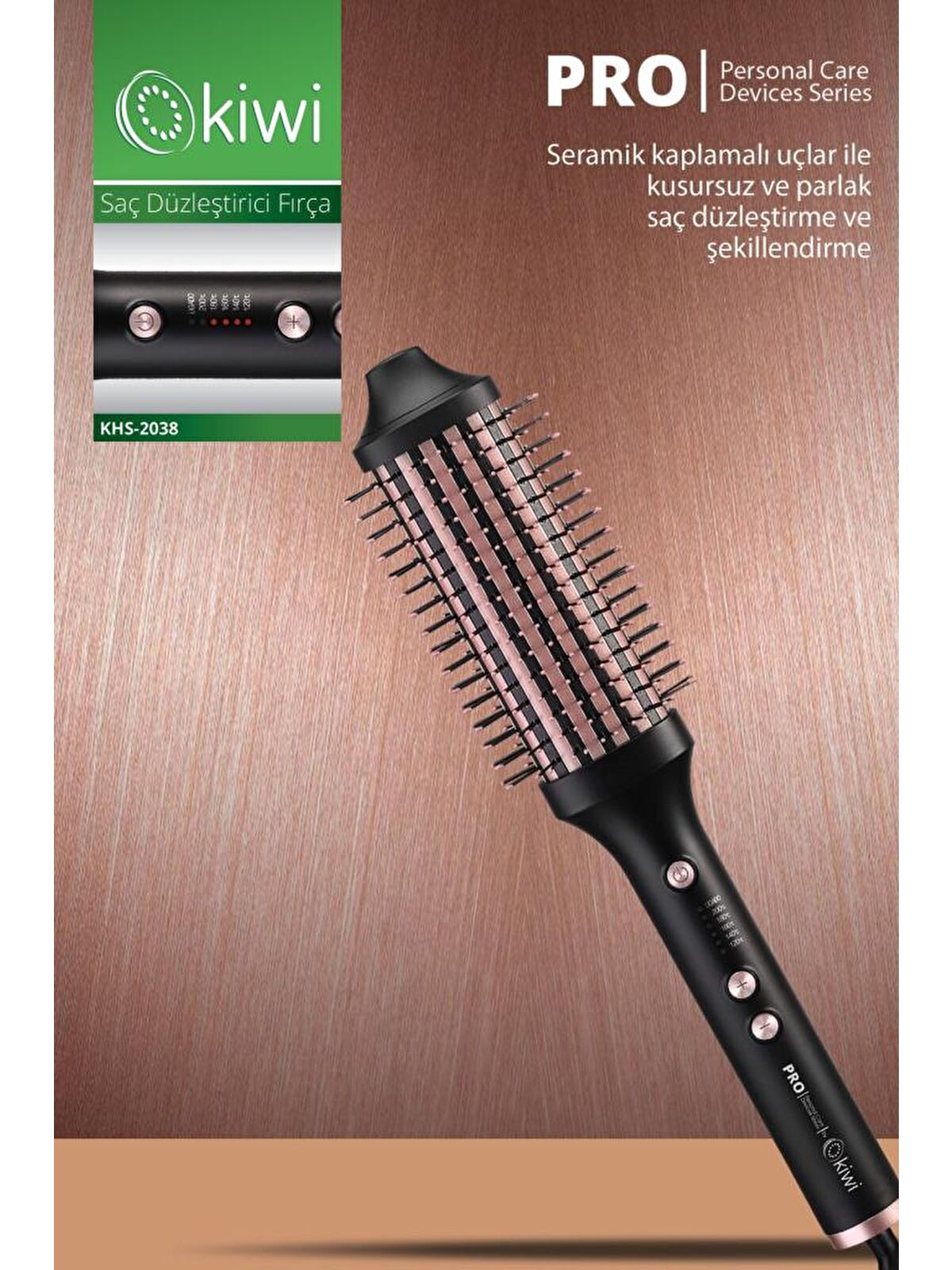 KIWI KHS-2038 Seramik Kaplamalı Saç Düzleştirici Fırça Siyah Fiyat
