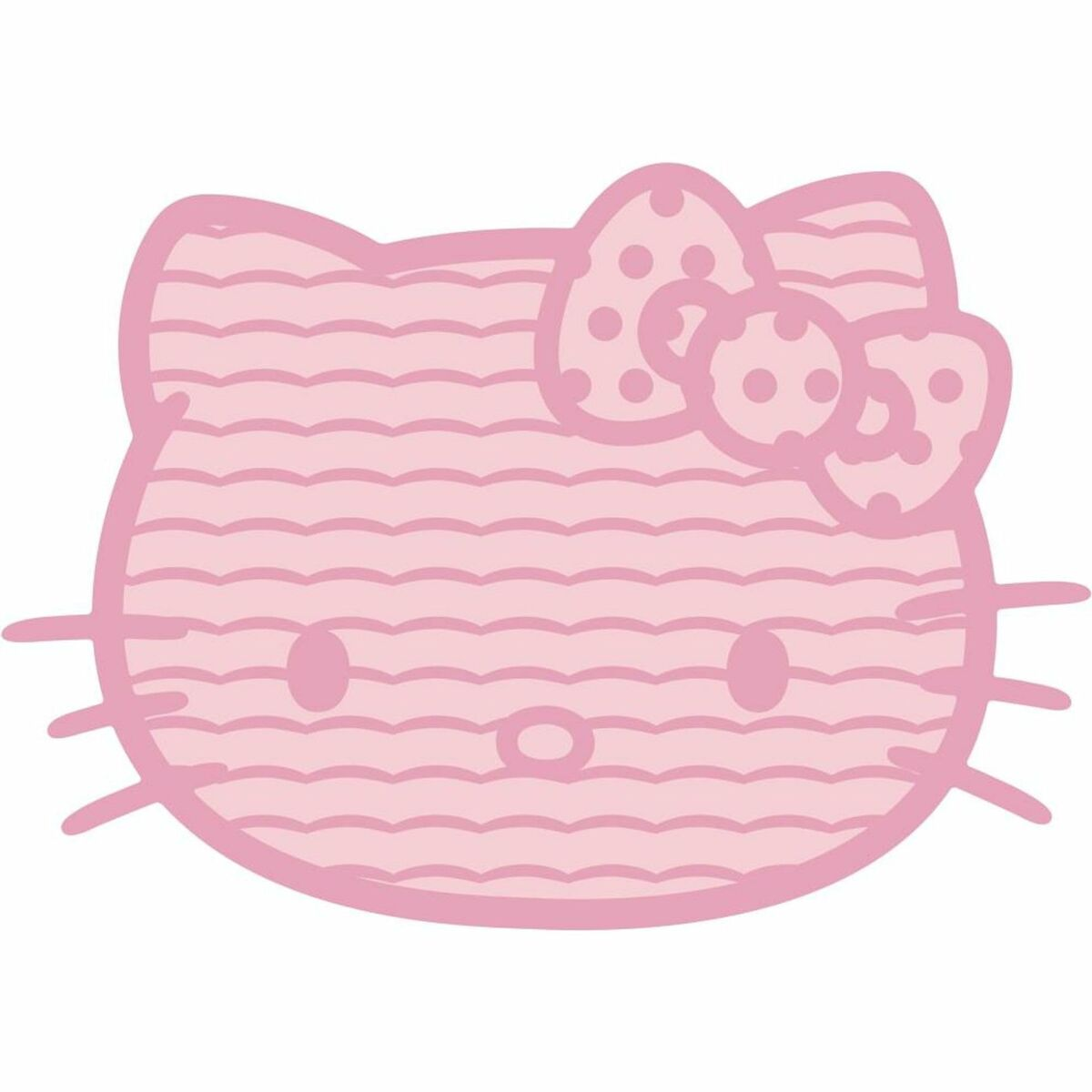 Testa rosa di Hello Kitty. Ha un fiocco con pois, baffi e linee ondulate che riempiono la testa.