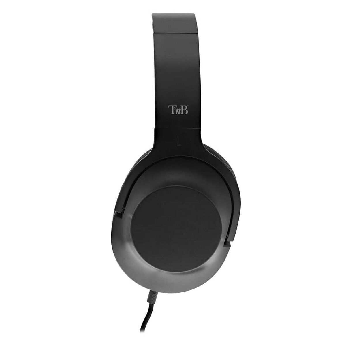 Cuffie nere over-ear. Il marchio TnB è visibile sulla fascia. Un cavo nero si estende dalla cuffia.