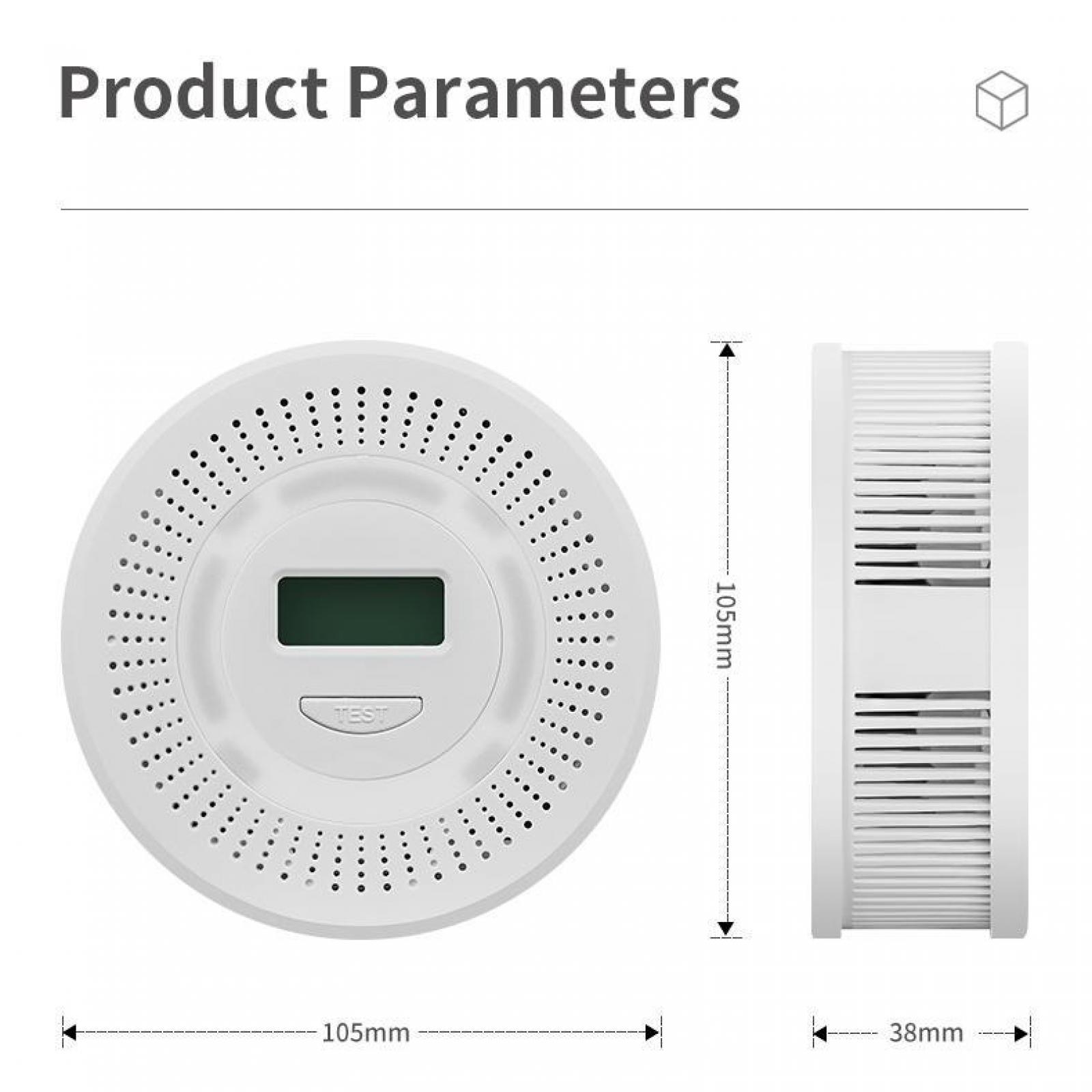 Diagramm eines Rauchmelders mit Maßen. Enthält Vorder- und Seitenansichten mit Maßangaben in Millimetern.