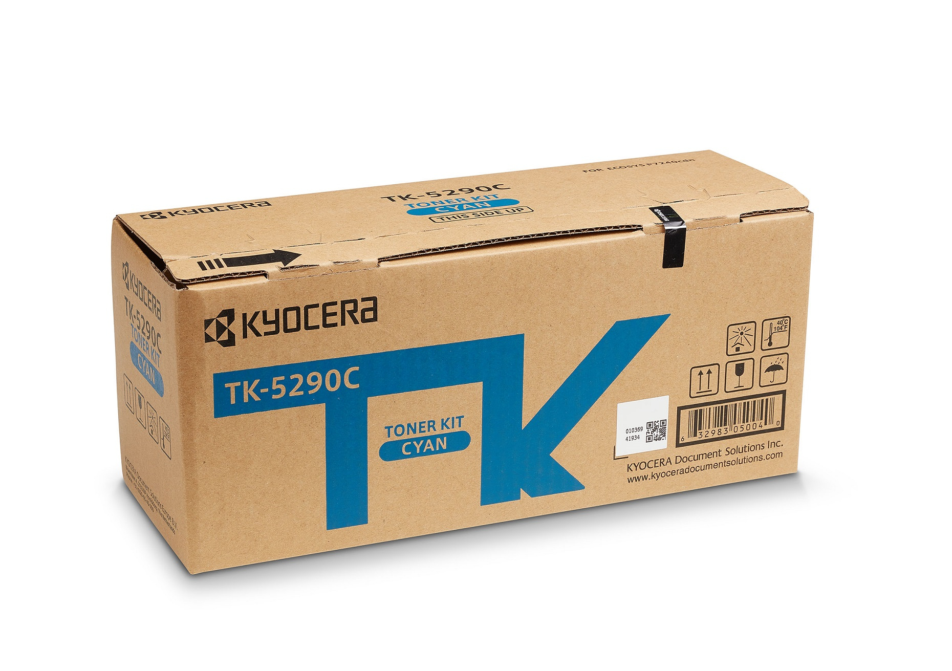 Une boîte de toner Kyocera TK-5290C, couleur cyan. La boîte est marron avec du texte bleu et un fond blanc.