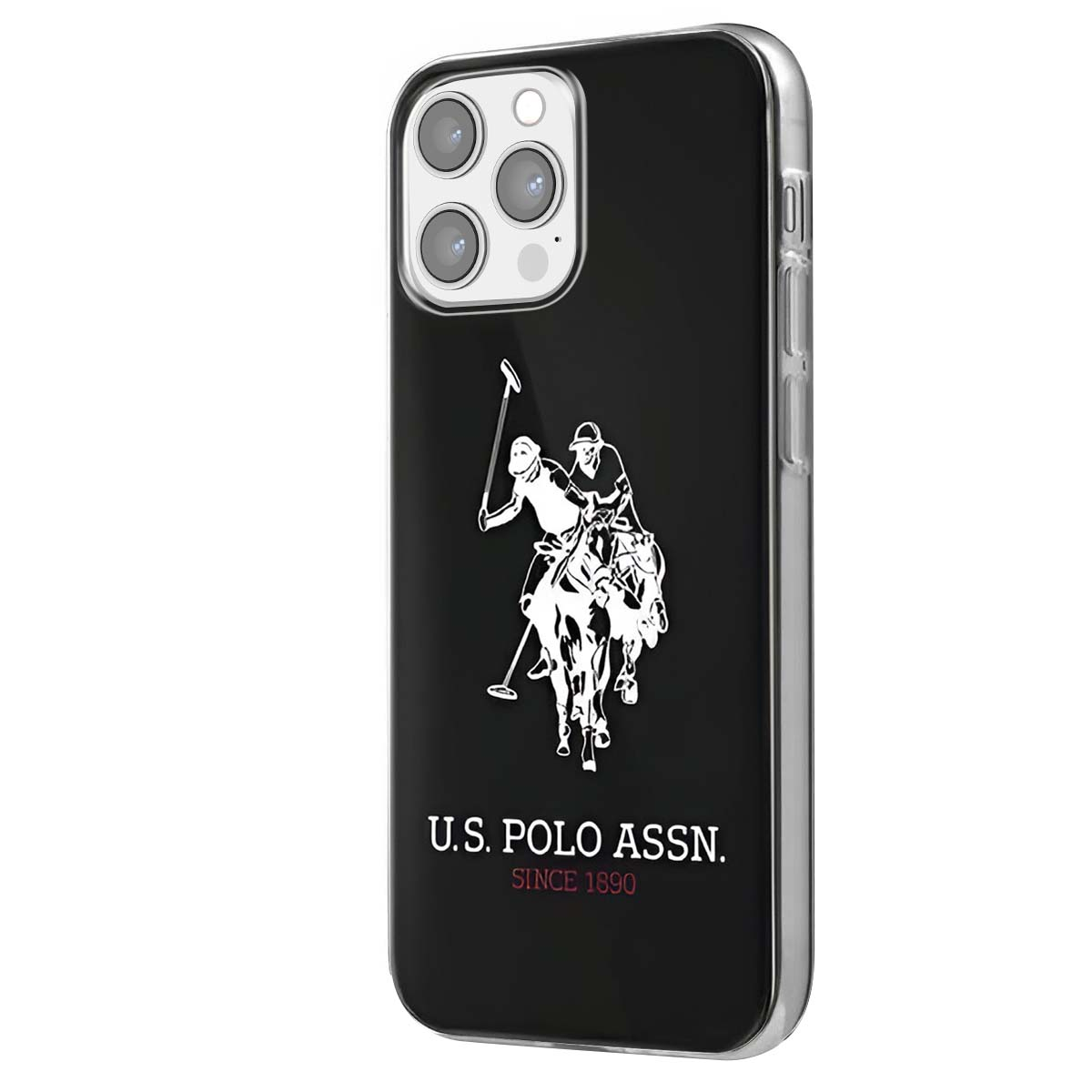Custodia nera con logo bianco U.S. Polo Assn. Il logo raffigura due giocatori di polo a cavallo.