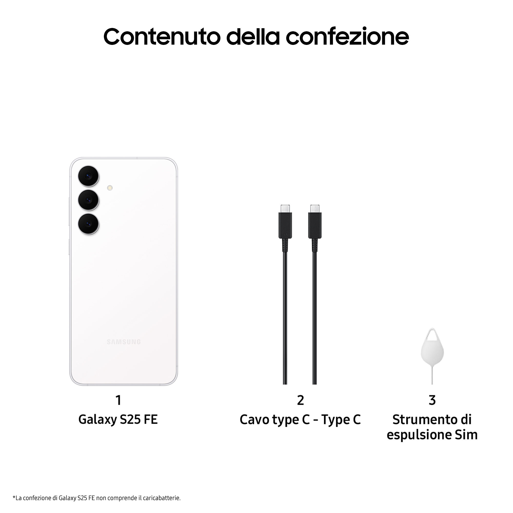 Obrazek przedstawia biały telefon, czarny kabel USB-C i narzędzie do wysuwania SIM. Tekst: 'Zawartość opakowania'.