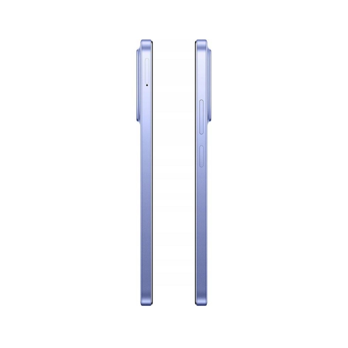 Dwa jasnoniebieskie smartfony pokazane obok siebie na białym tle. Telefony są w profilu, widoczne są ich krawędzie.