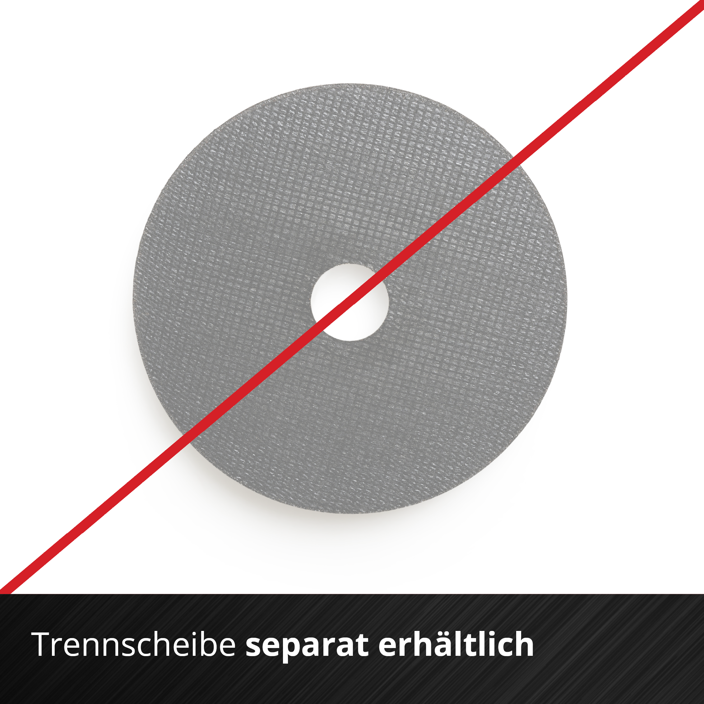Graue Trennscheibe mit Loch und roter Linie. Weißer Hintergrund. Text unten.