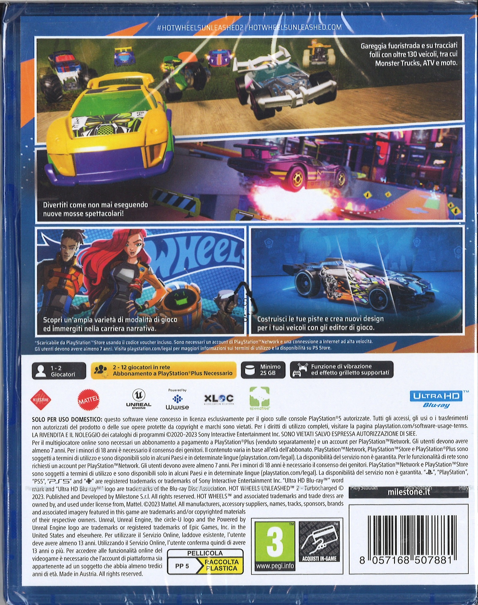 Pudełko z grą z kolorowymi samochodami, postaciami i szczegółami gry.