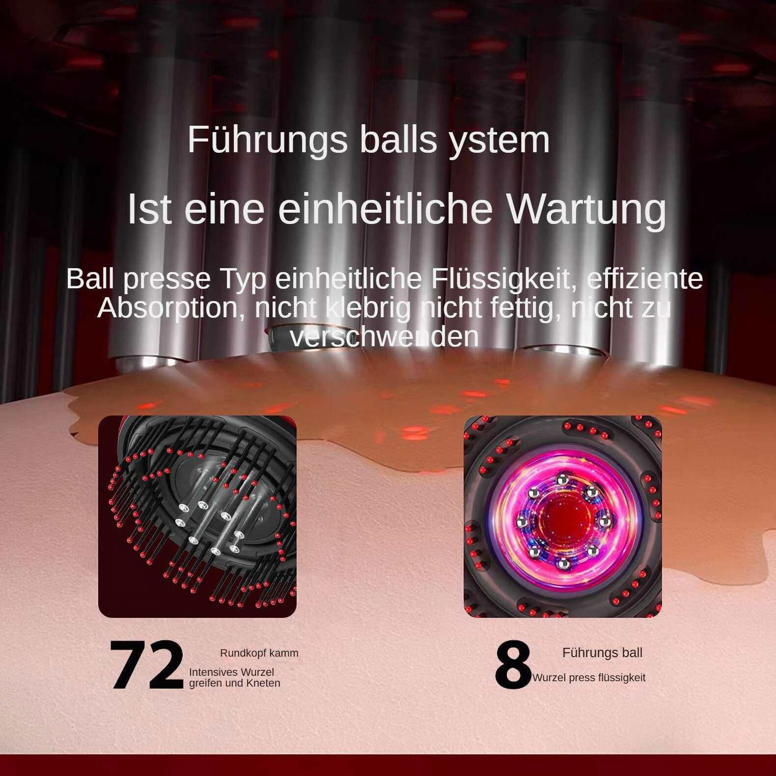 Das Bild zeigt ein Gerät mit Text und zwei Nahaufnahmen der Komponenten des Geräts, eine mit roten Lichtern.