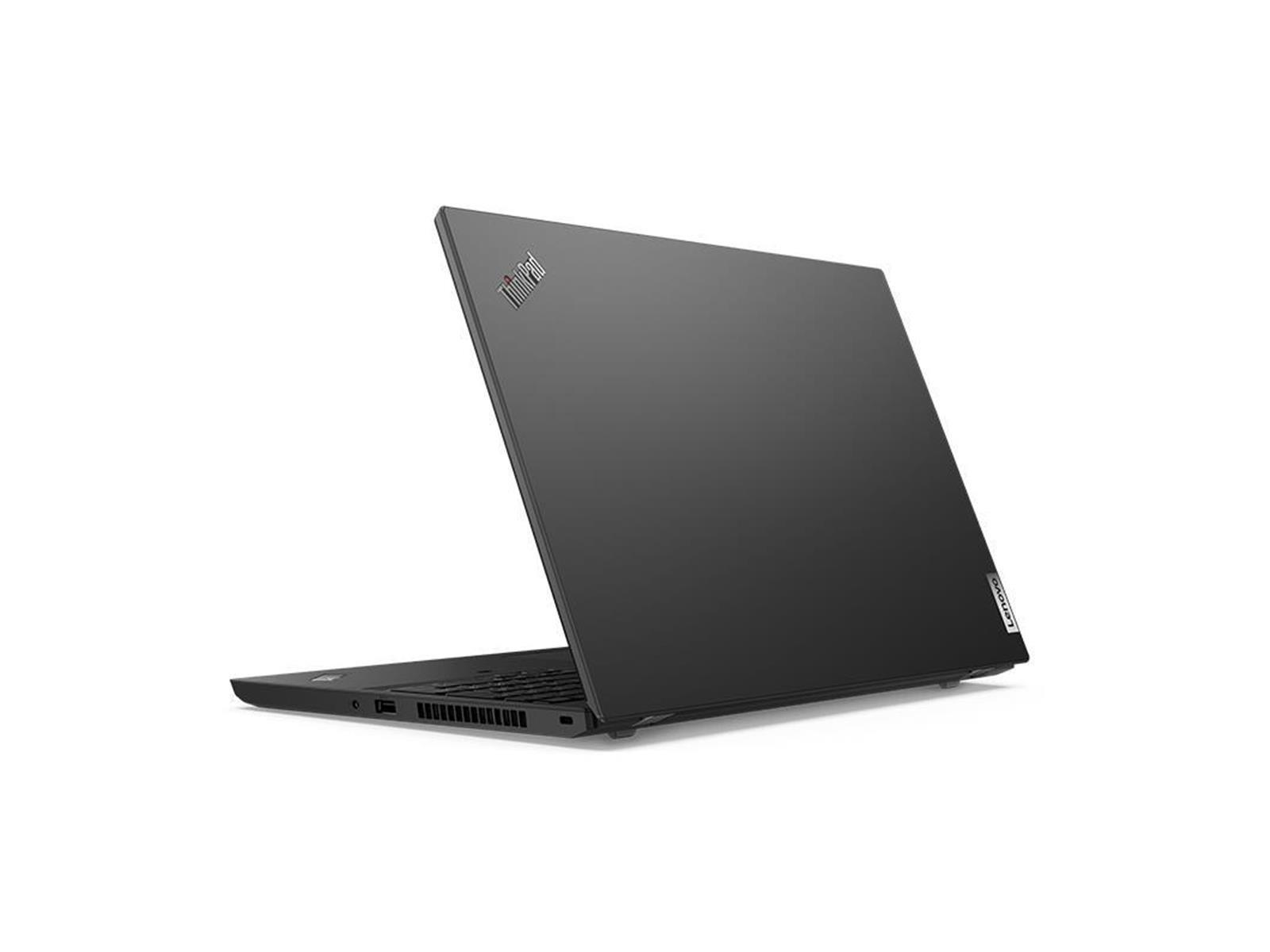 Schwarzer Lenovo ThinkPad Laptop, in einem Winkel geöffnet. Der Bildschirm ist hochgeklappt und zeigt die Tastatur und das ThinkPad-Logo.