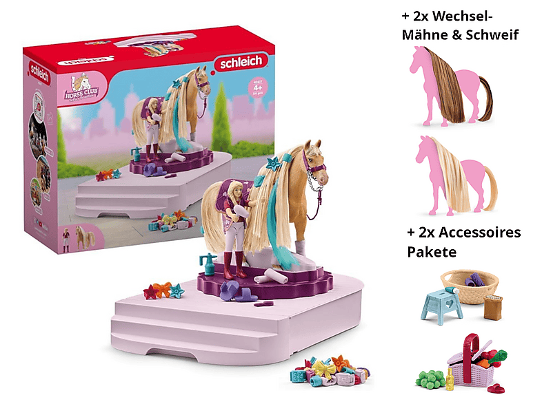 SCHLEICH Pferde Styling Station (54 Teile) + Zusatzartikel Spielfigur