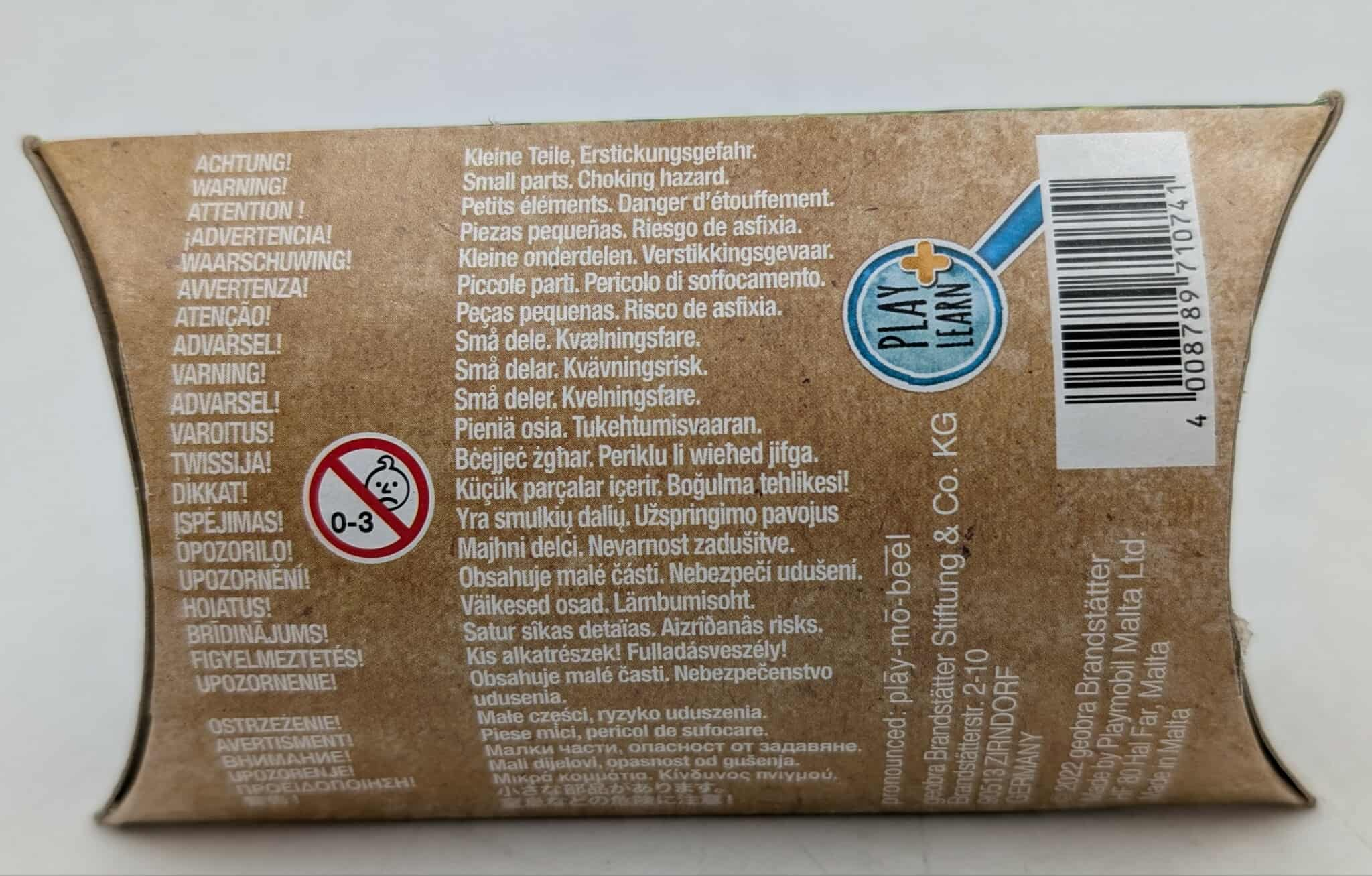 Box with warnings in multiple languages, including choking hazard and small parts. Includes a Play&Learn logo.