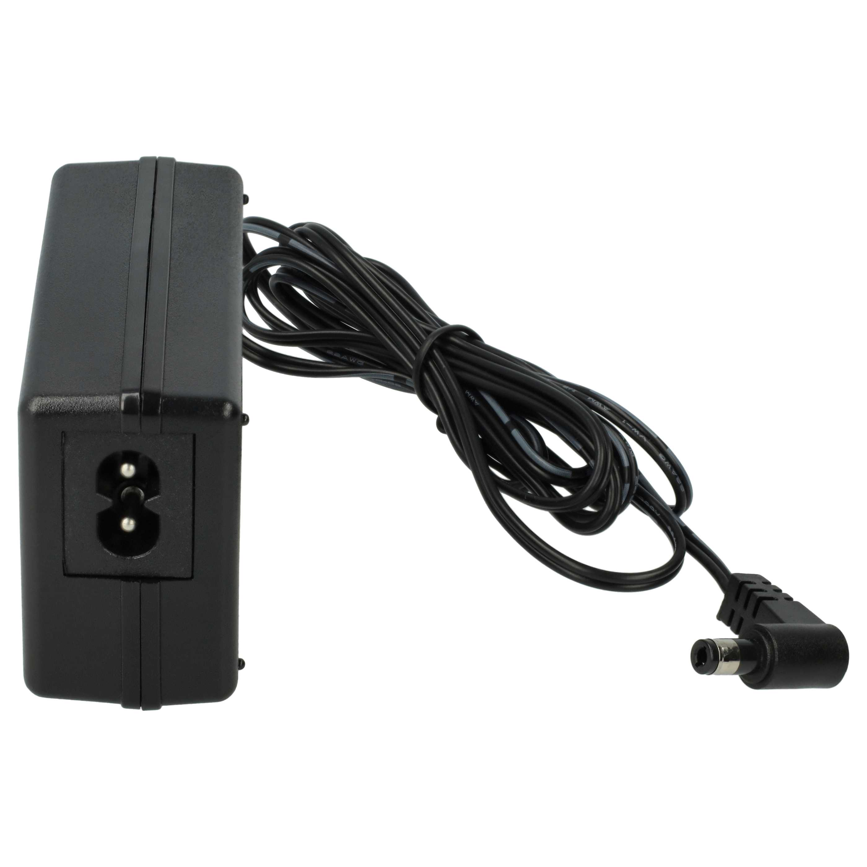 Ein schwarzes Netzteil mit Netzkabel. Der Adapter hat eine Steckdose, und das Kabel ist aufgerollt.