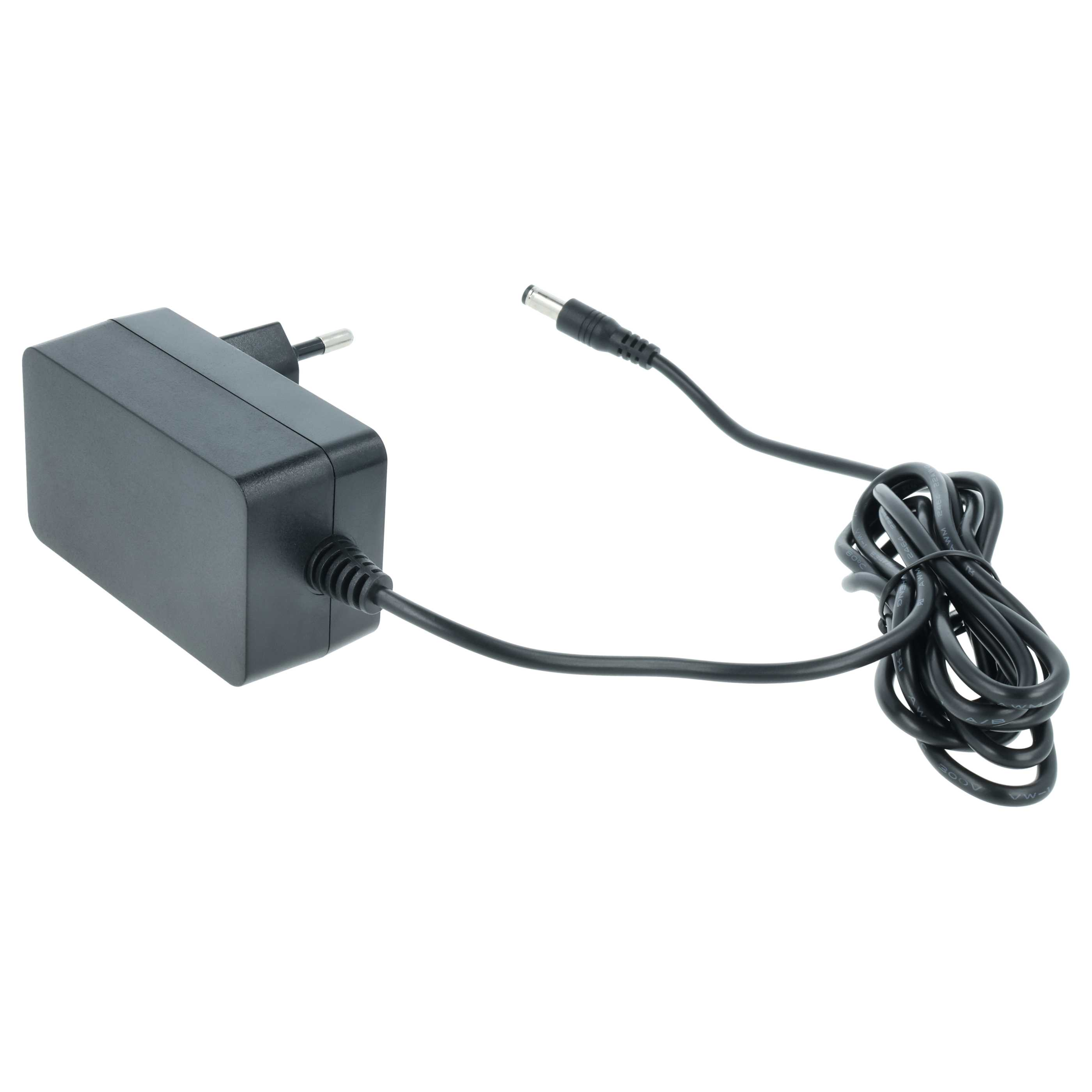 Ein schwarzes Netzteil mit Kabel. Das Kabel ist mit dem Adapter verbunden. Weißer Hintergrund.