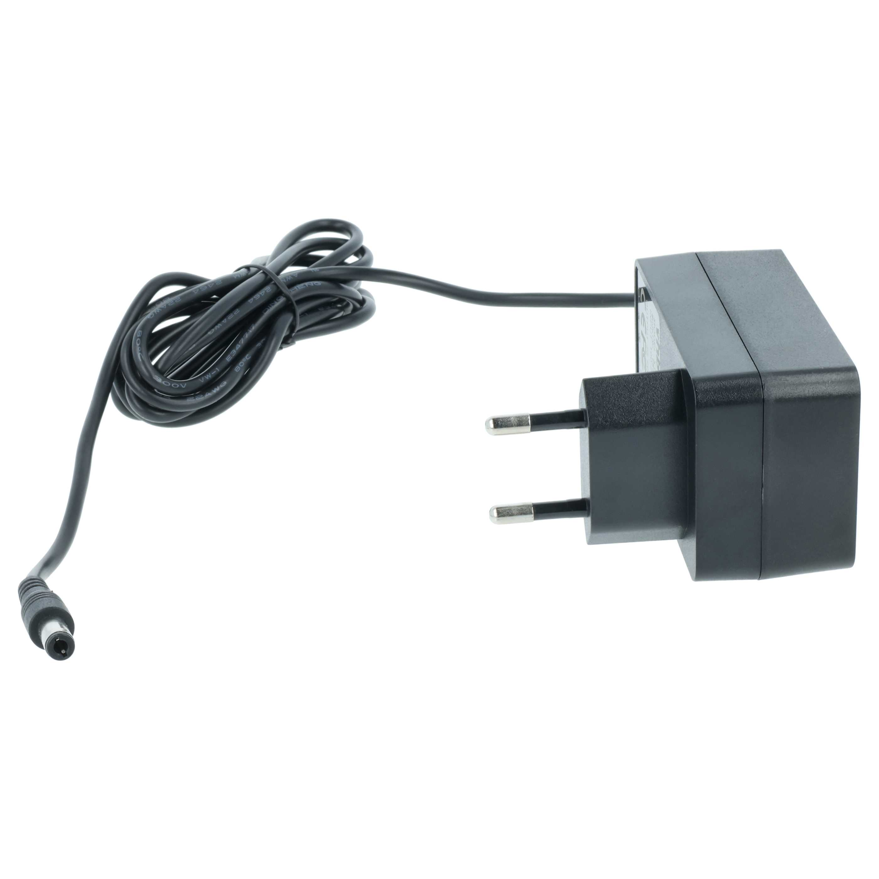 Ein schwarzes Netzteil mit einem zweipoligen Stecker und einem schwarzen Kabel auf weißem Hintergrund.