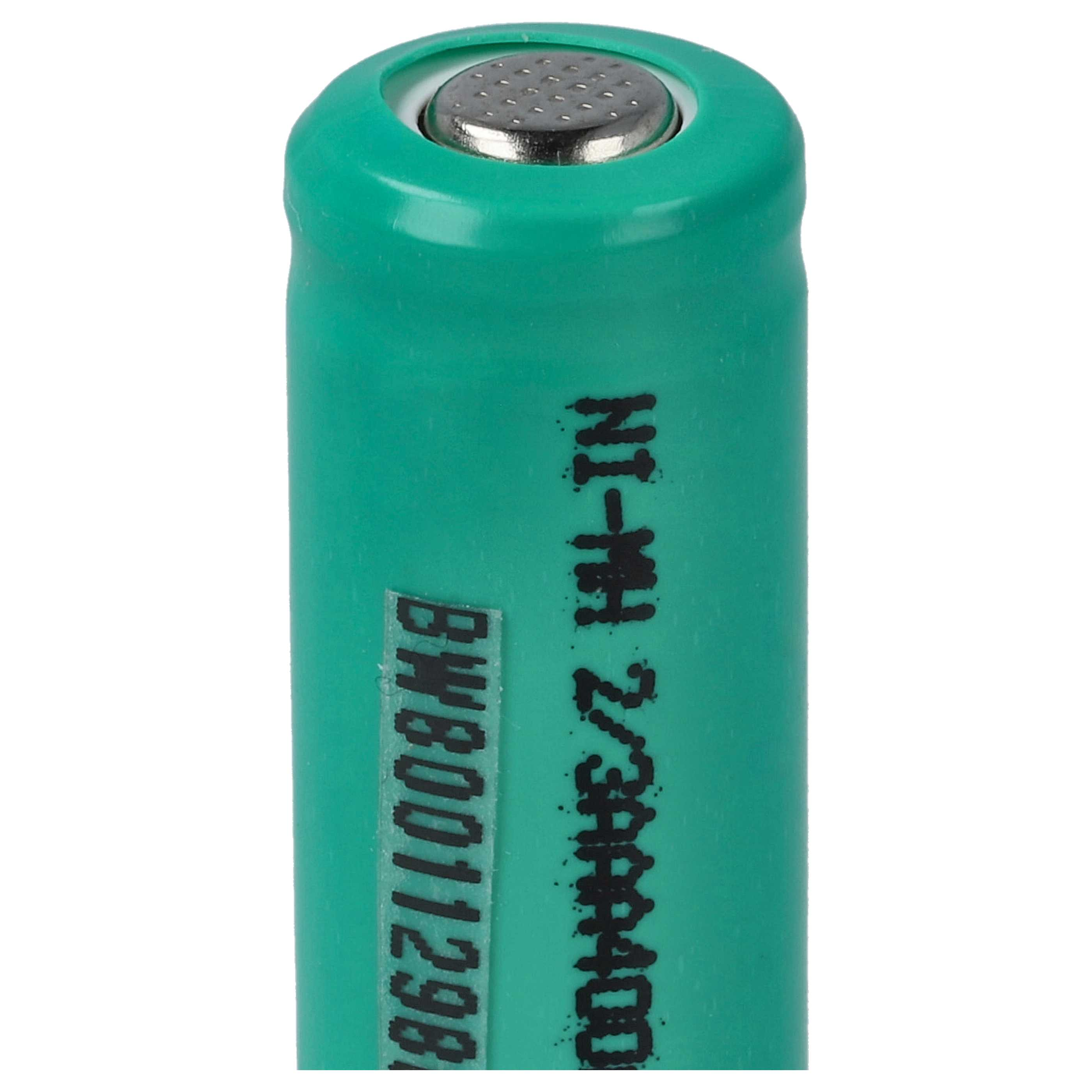 Gezeigt wird eine grüne Batteriezelle. Sie hat schwarzen Text und eine silberne Oberseite. Der Hintergrund ist weiß.