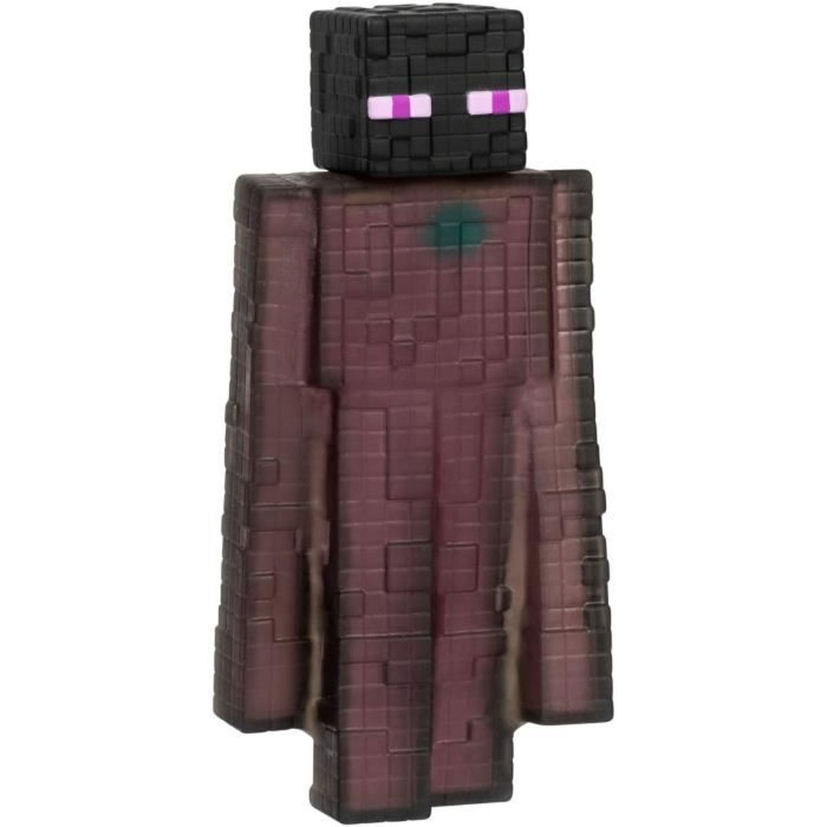Eine Minecraft Enderman-Figur. Es hat einen schwarzen, blockartigen Kopf mit lilafarbenen Augen und einen lilafarbenen Körper. Der Hintergrund ist weiß.
