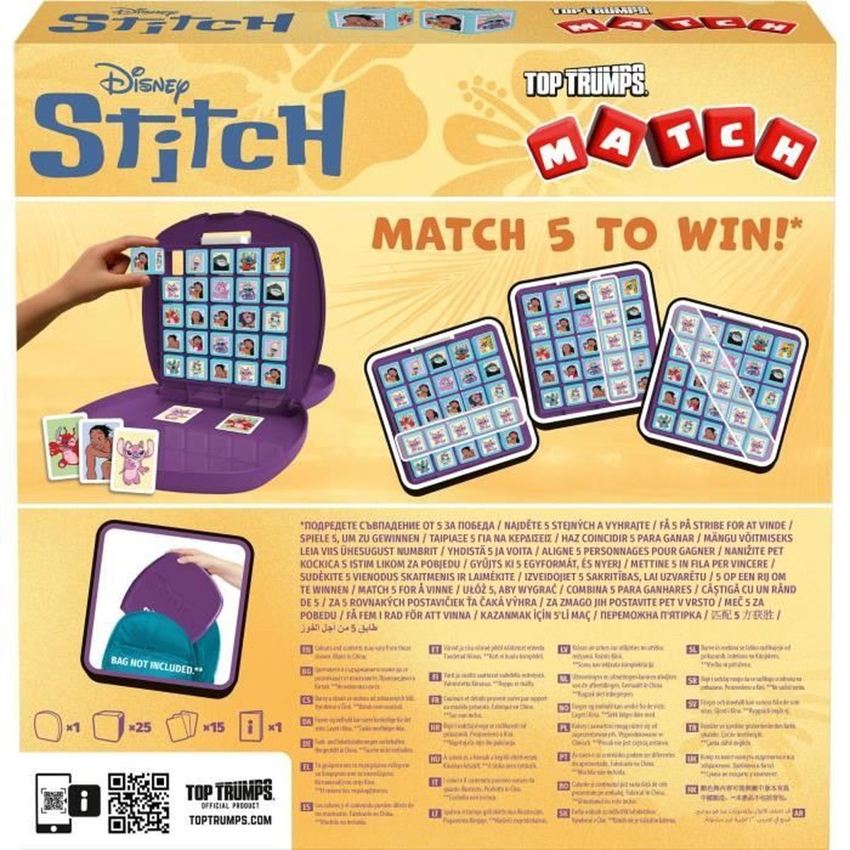 Scatola del gioco Top Trumps di Disney Stitch. Il gioco mostra più carte e un tabellone con i personaggi di Stitch.