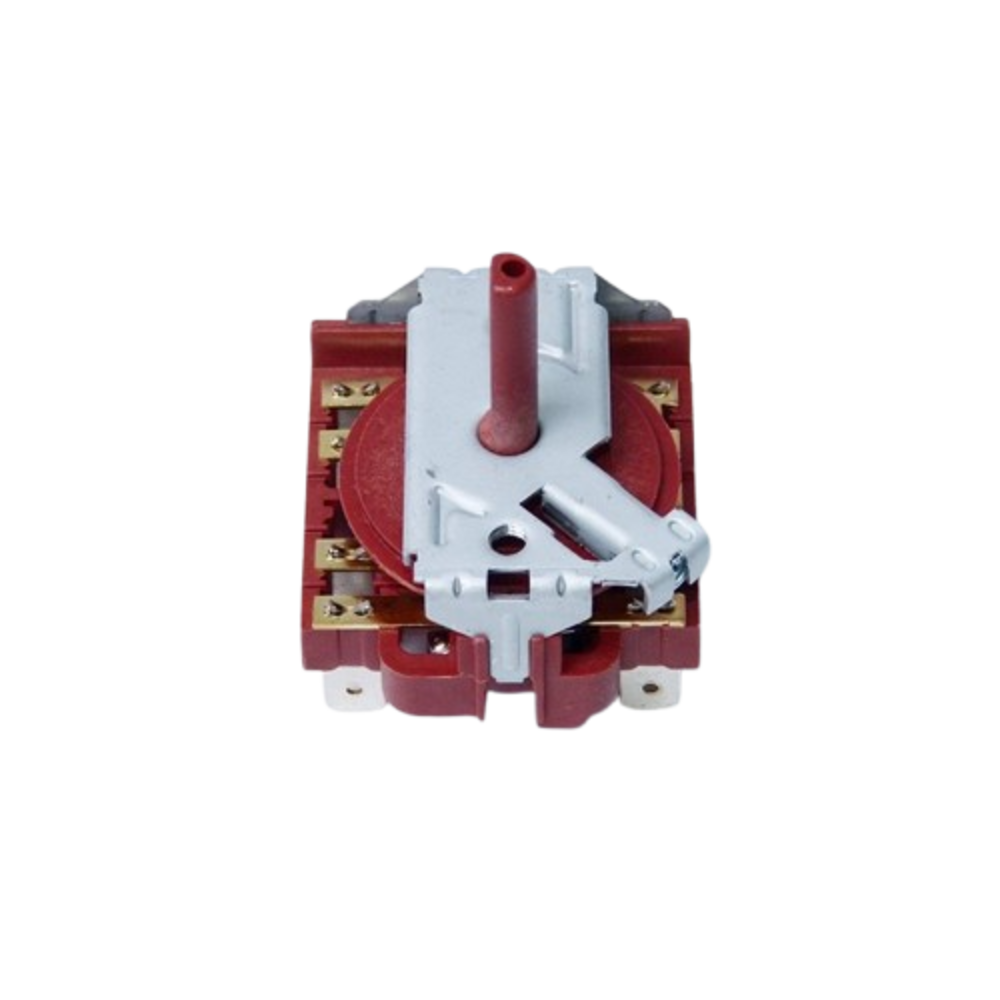 Primer plano de un componente eléctrico. Tiene una base marrón rojiza con una pieza metálica plateada y una parte cilíndrica marrón rojiza.