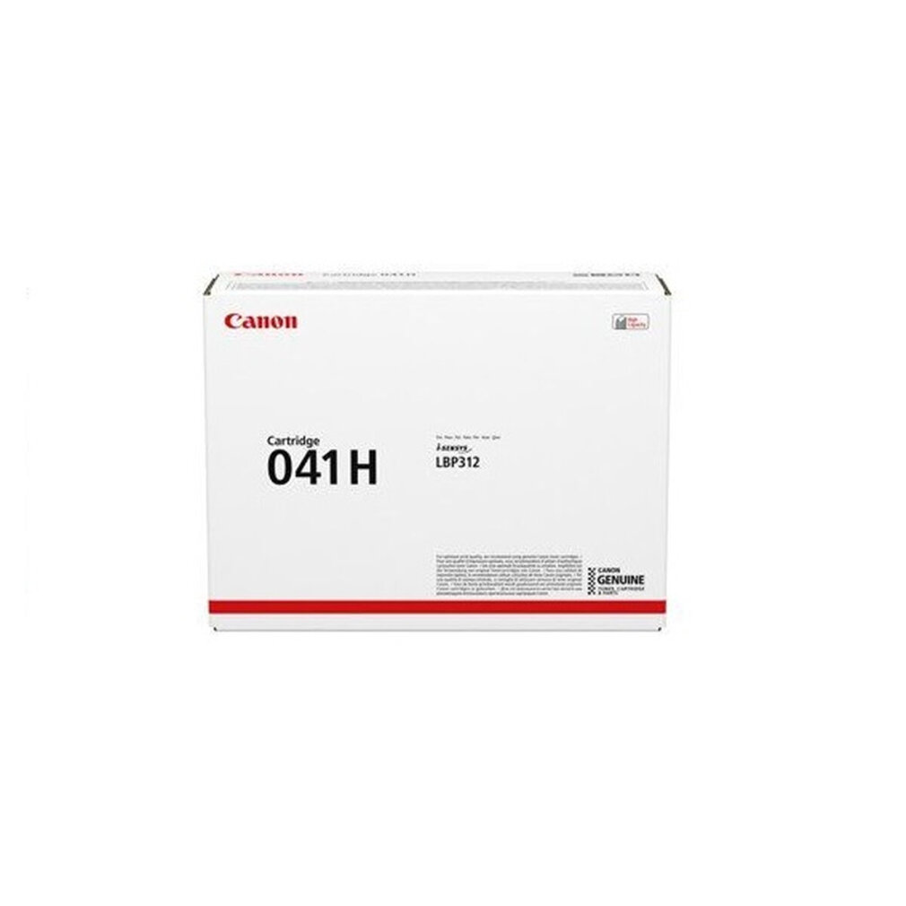 Una scatola bianca per cartucce Canon. Si legge '041 H' e 'LBP312'. Il logo Canon è visibile. 'Originale' è stampato sulla scatola.