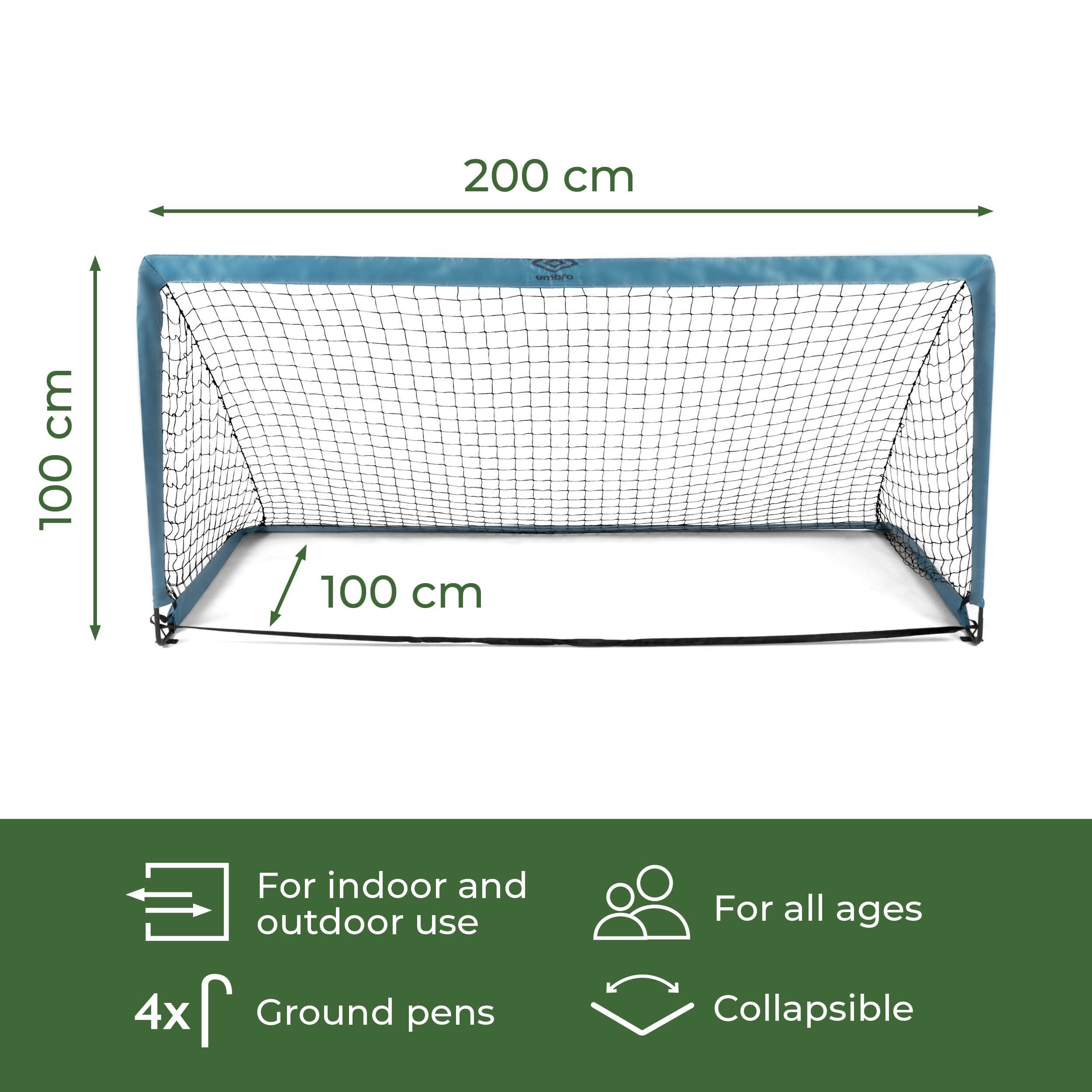 Een voetbalgoal van 100x200x100 cm. Inclusief grondpennen, opvouwbaar ontwerp en geschikt voor alle leeftijden.