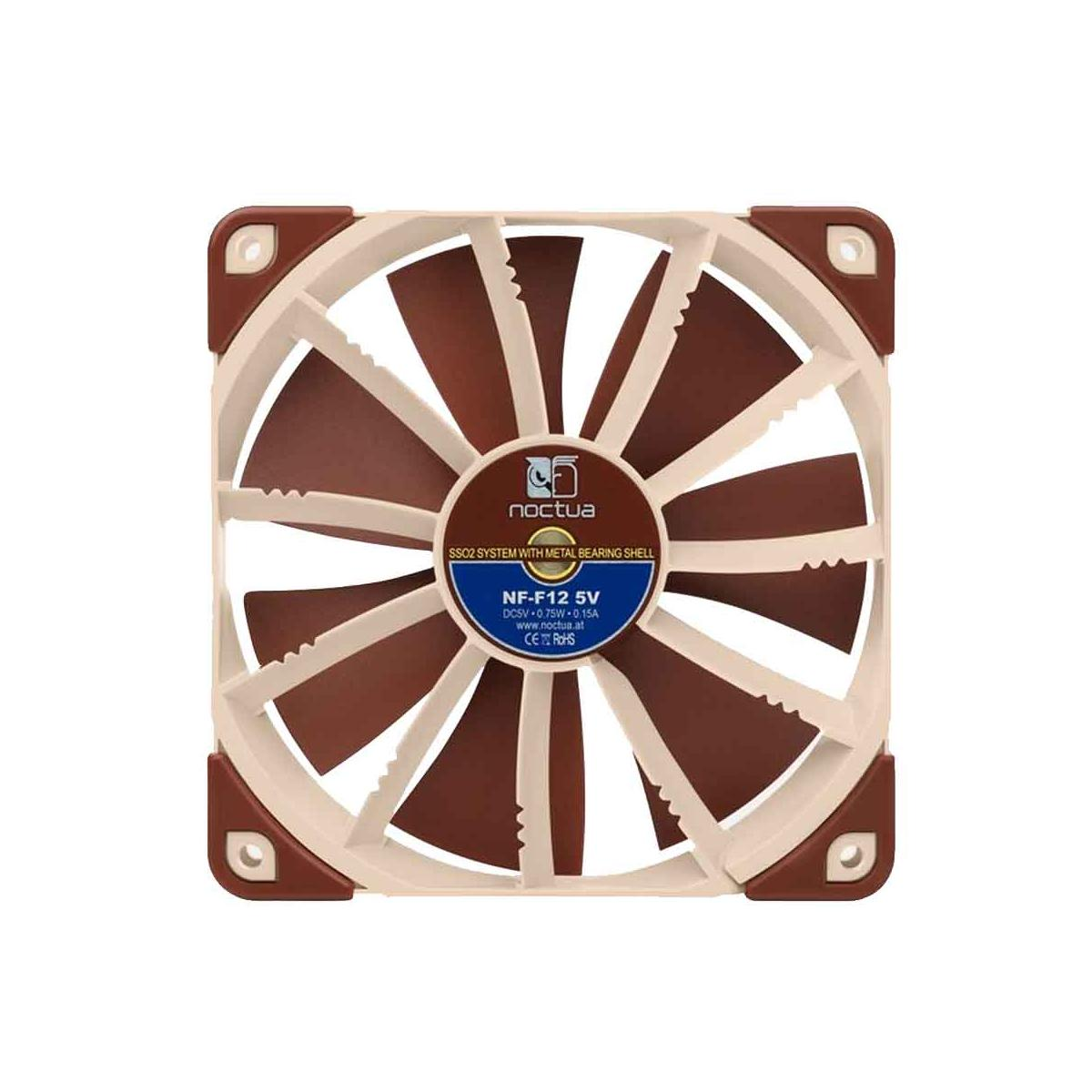 Una ventola per computer con colori marrone e beige. Ha un'etichetta centrale con testo. Il marchio Noctua è visibile.