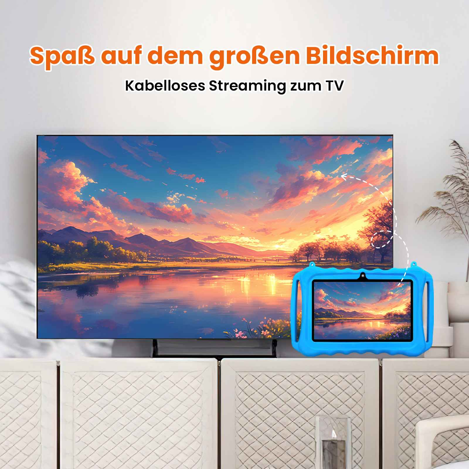 Kindertablet, 10 inch Android 14, 8 GB RAM, 128 GB ROM, EVA-hoes