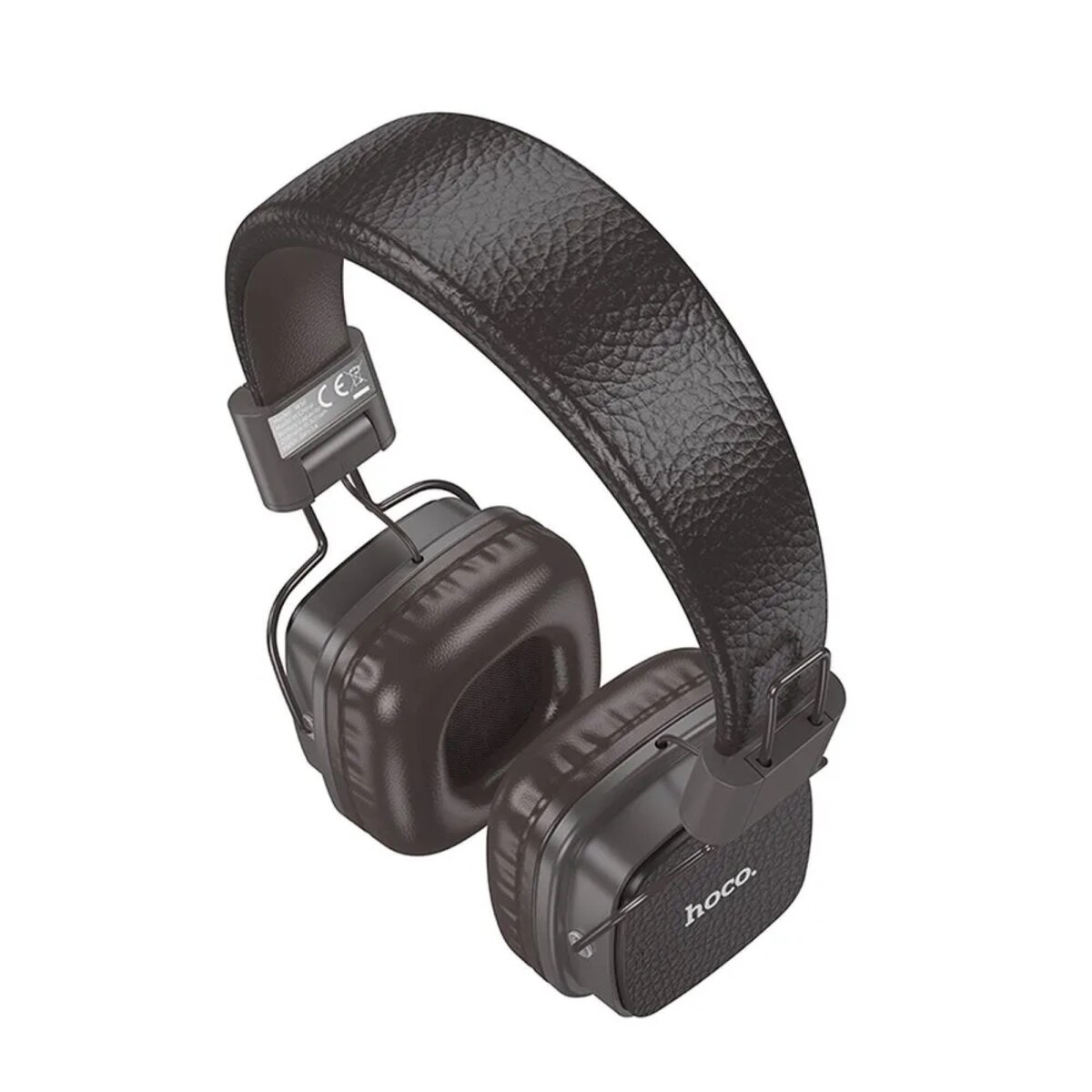 Cuffie over-ear marrone scuro. Sono visibili l'archetto e i padiglioni. Un logo 'hoco.' è su un padiglione.
