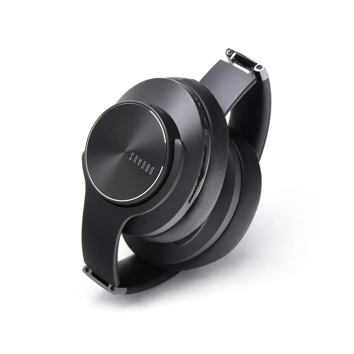 Schwarze Over-Ear-Kopfhörer auf weißem Untergrund. Der Markenname lautet 'SAVOO' auf dem linken Ohrmuschel. Das Design ist modern und elegant.