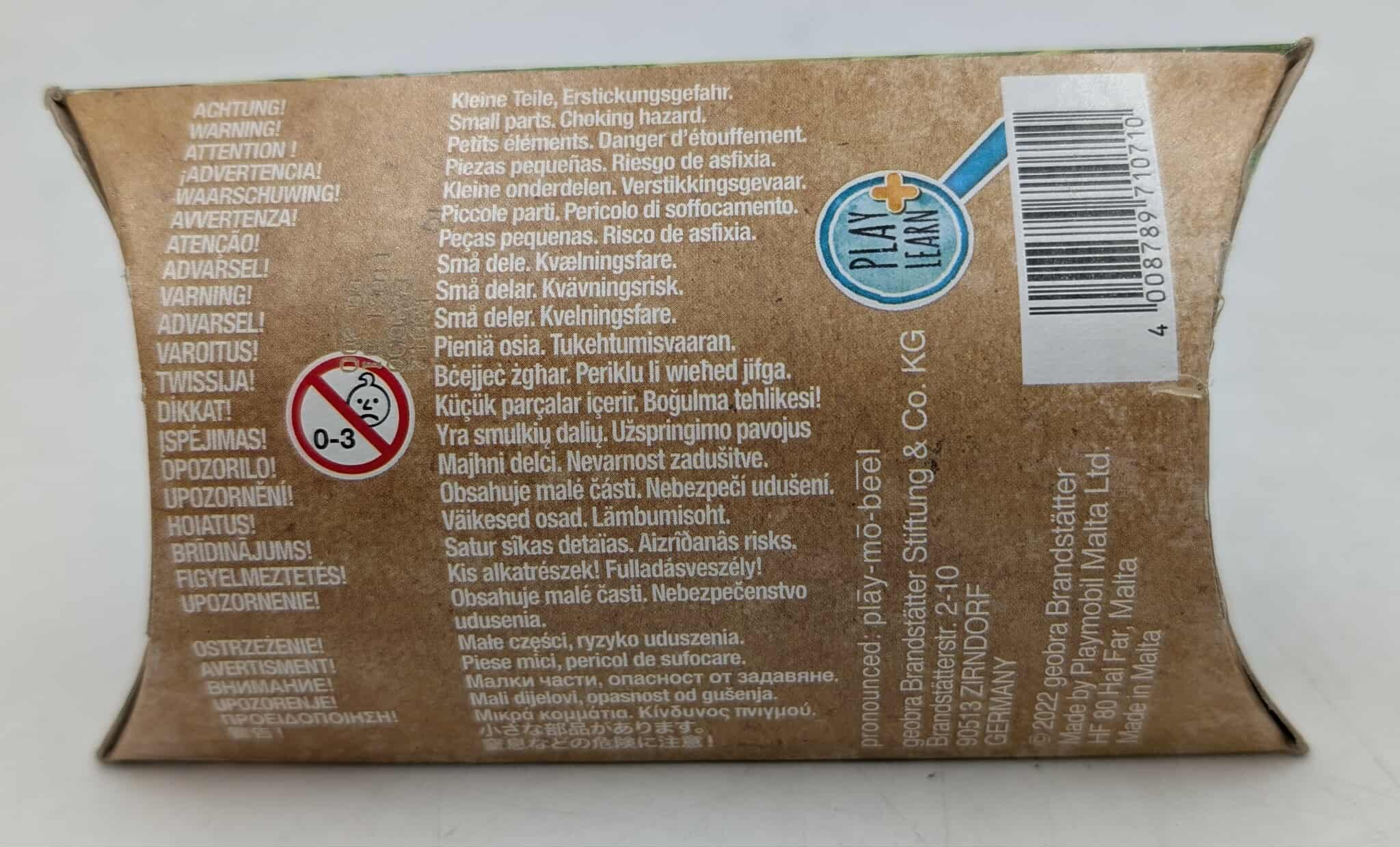 Box with warnings. Contains small parts, choking hazard. Includes a 'Play & Learn' logo and a barcode.