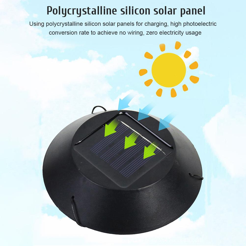 Ein schwarzes Solarpanel mit nach unten zeigenden Pfeilen befindet sich unter einer Sonnenillustration. Der Hintergrund ist ein blauer Himmel mit Wolken.