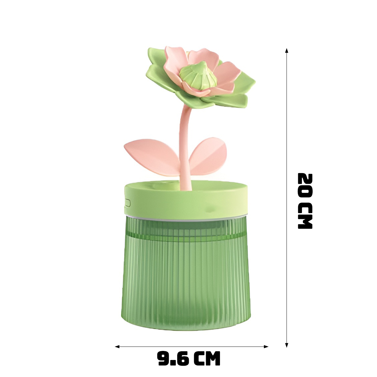 Ein grüner und rosa Zahnstocherhalter in Blütenform. Abmessungen: 20 cm hoch und 9,6 cm breit. Ästhetisch ansprechendes Design.
