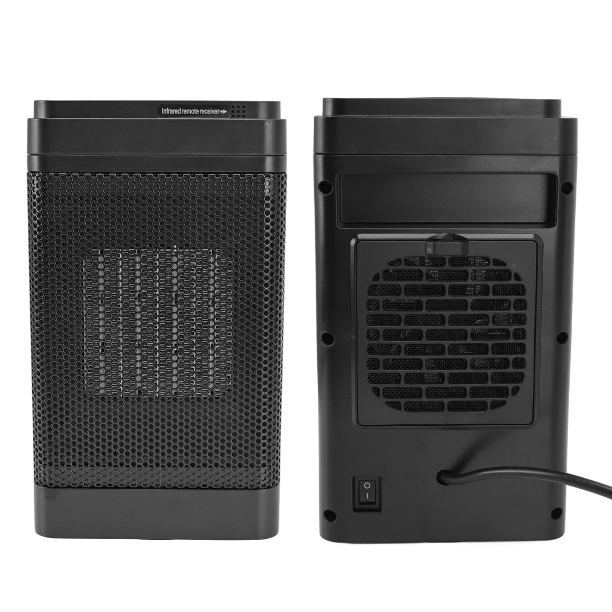 Zwei schwarze Elektroheizungen stehen nebeneinander. Eine hat eine Gitterfront, die andere einen Lüfter und einen Einschaltknopf.