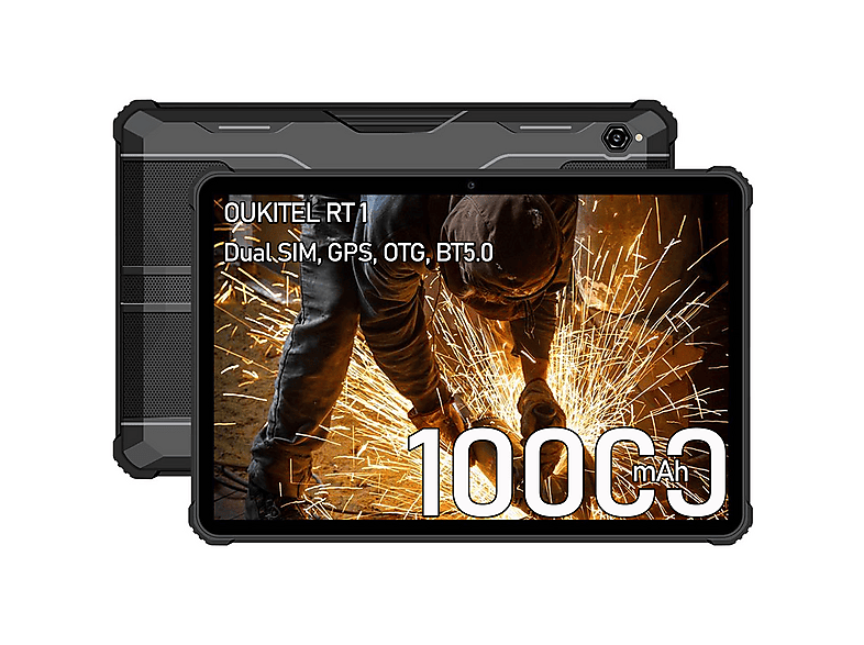 OUKITEL RT1 10000 mAh 4GB 5G-WiFi/Face ID/IP68, Tablet, 64 GB, 10,1 Zoll, Schwarz