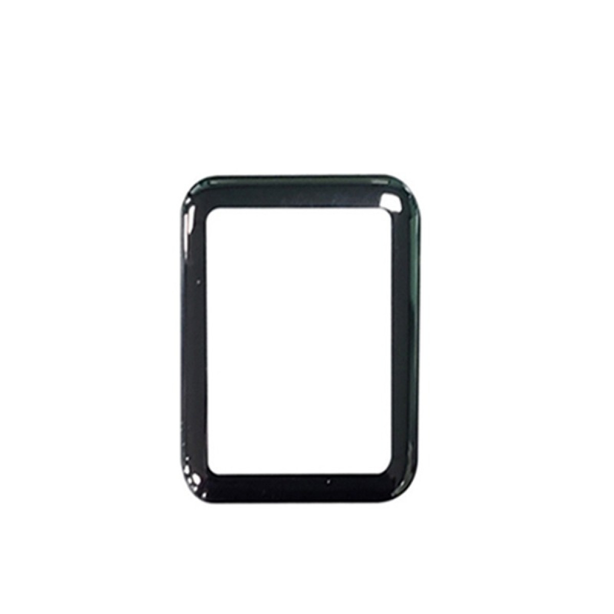 Un quadrante nero e rettangolare con angoli arrotondati. Il centro è bianco, suggerendo un display. Lo sfondo è bianco.