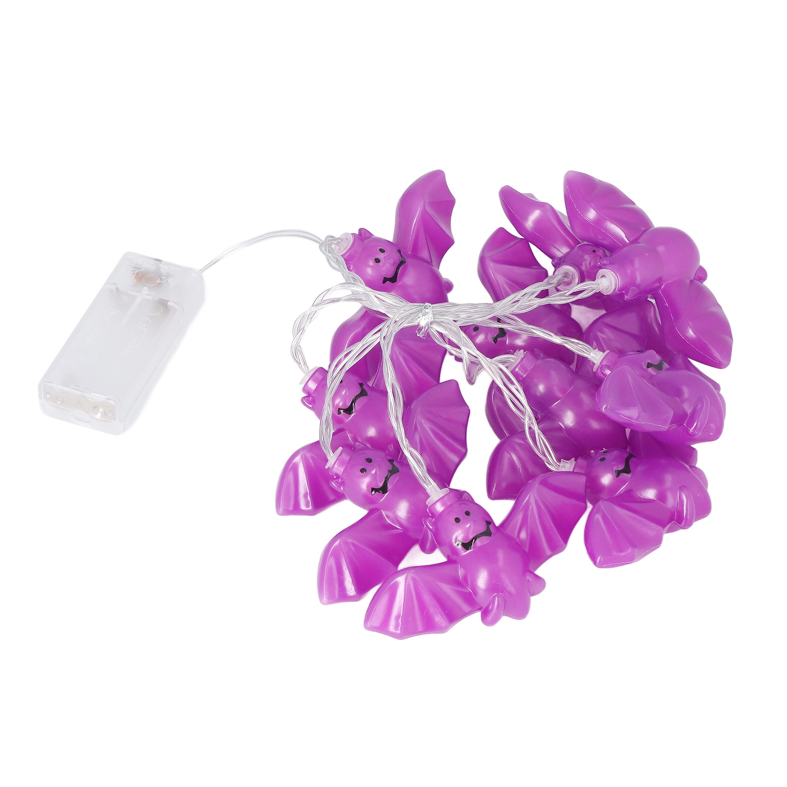 Lila fledermausförmige Lichterkette mit Batteriepack, ideal für Halloween-Dekorationen.