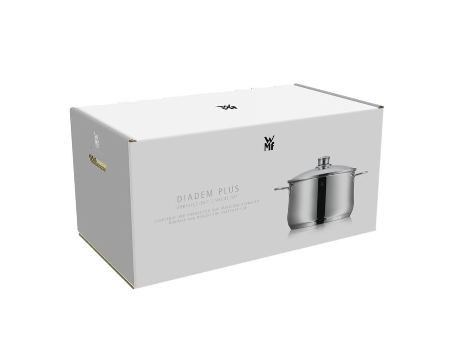 Une boîte blanche avec une illustration de pot. Le texte indique 'DIADEM PLUS' et 'Durable et robuste pour une utilisation quotidienne'.