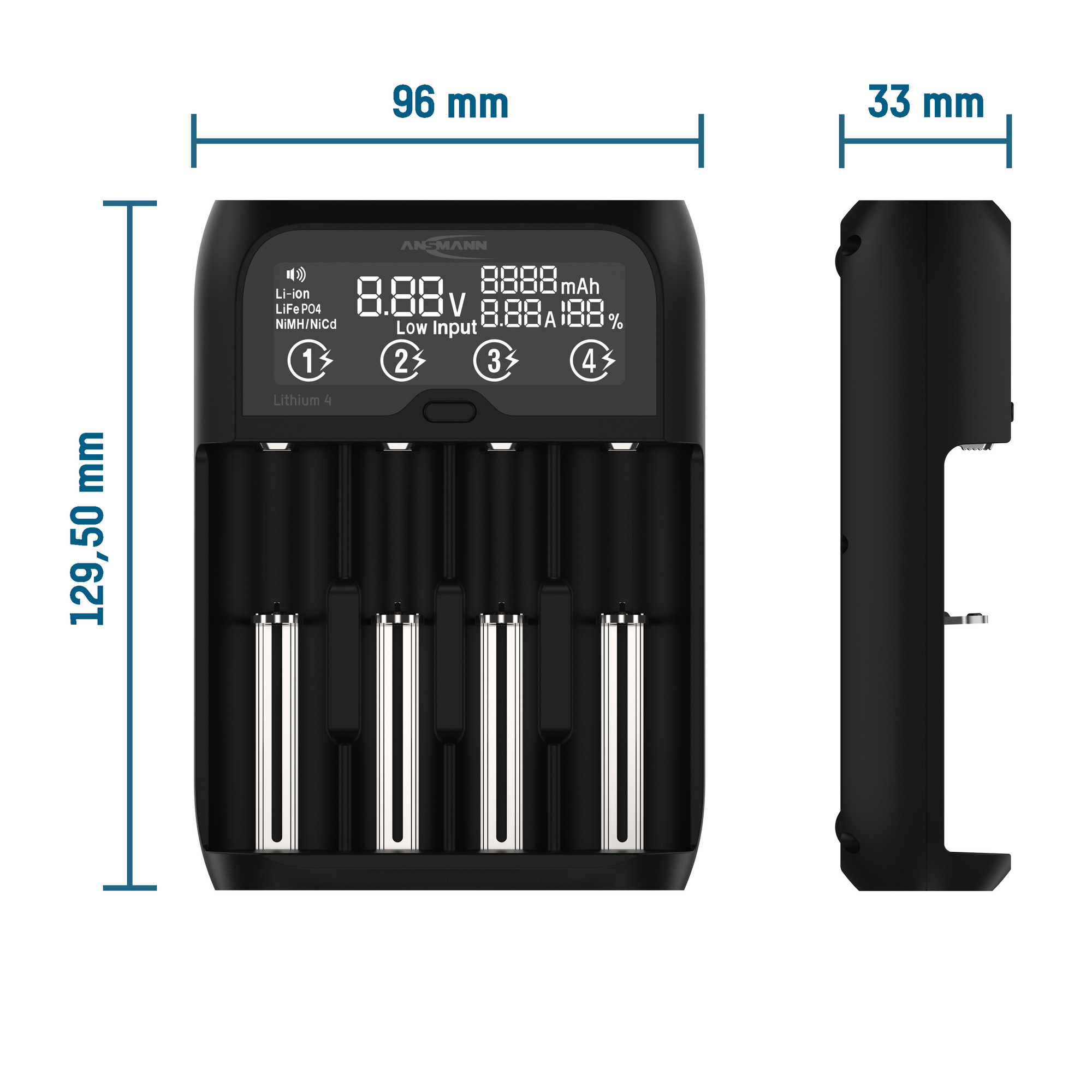 ANSMANN Akku Ladegert 1-2 NiMH Akkus AAA AA C oder 4 Li-Ion 3,6V/3,7V /  LiFePO4 3,2V Akku-Ladegert universal, 1, schwarz | MediaMarkt