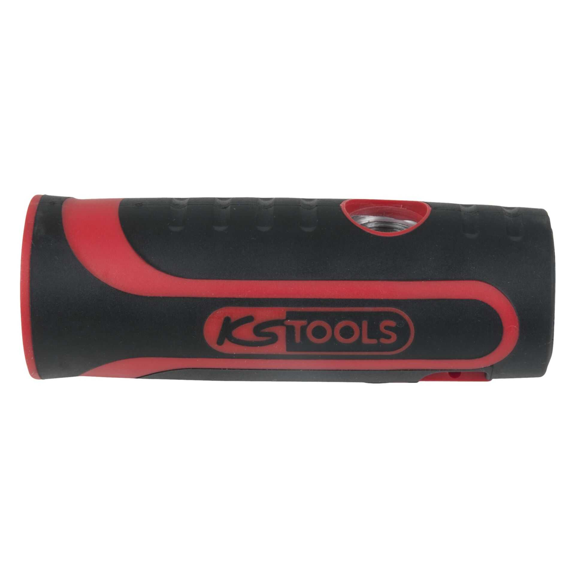 Strumento KS TOOLS nero e rosso. Lo strumento è cilindrico con dettagli rossi e il logo del marchio.