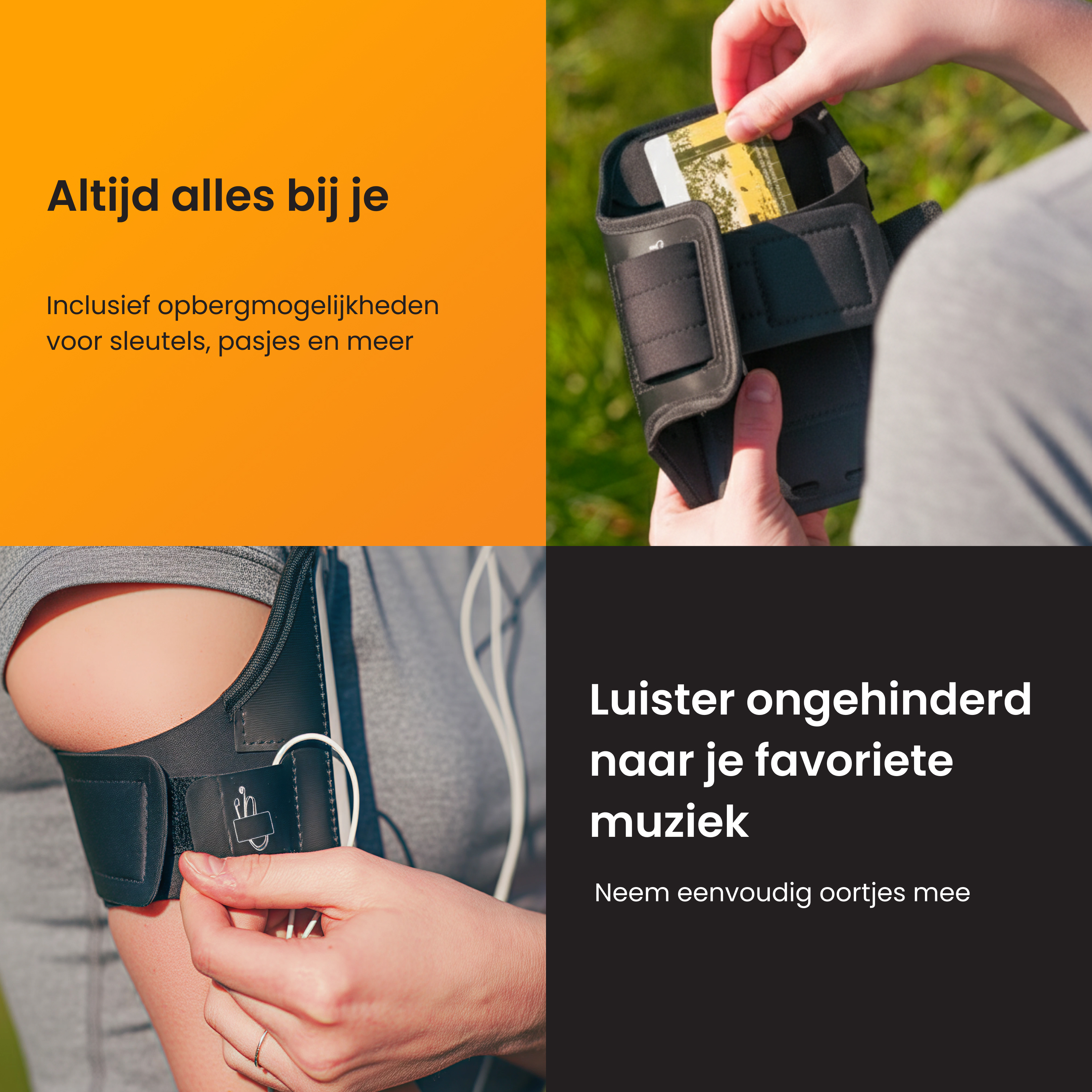 Das Bild zeigt eine Person, die eine Karte und ein Armband mit Text hält. Der Text lautet: Immer alles bei dir, Musik hören.