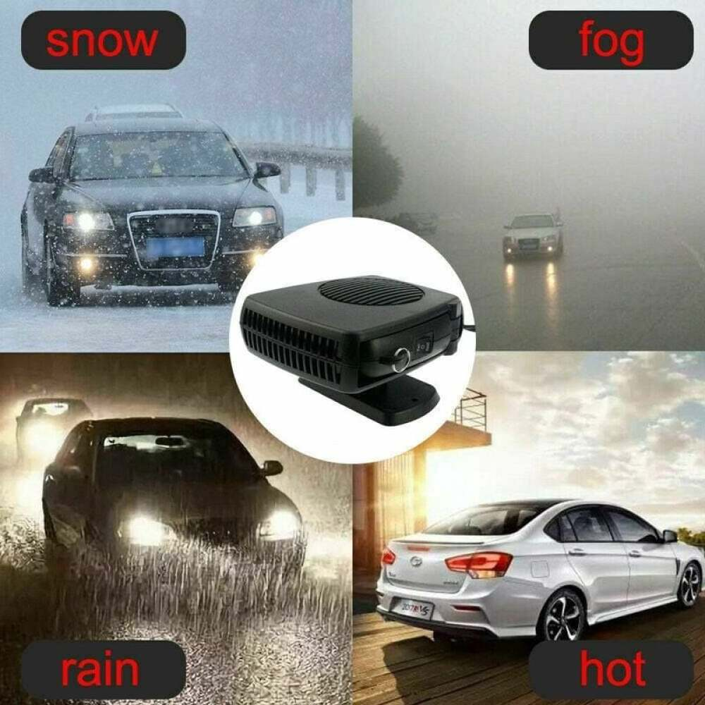 Das Bild zeigt eine Autoheizung mit Autos bei Schnee, Nebel, Regen und heißem Wetter.