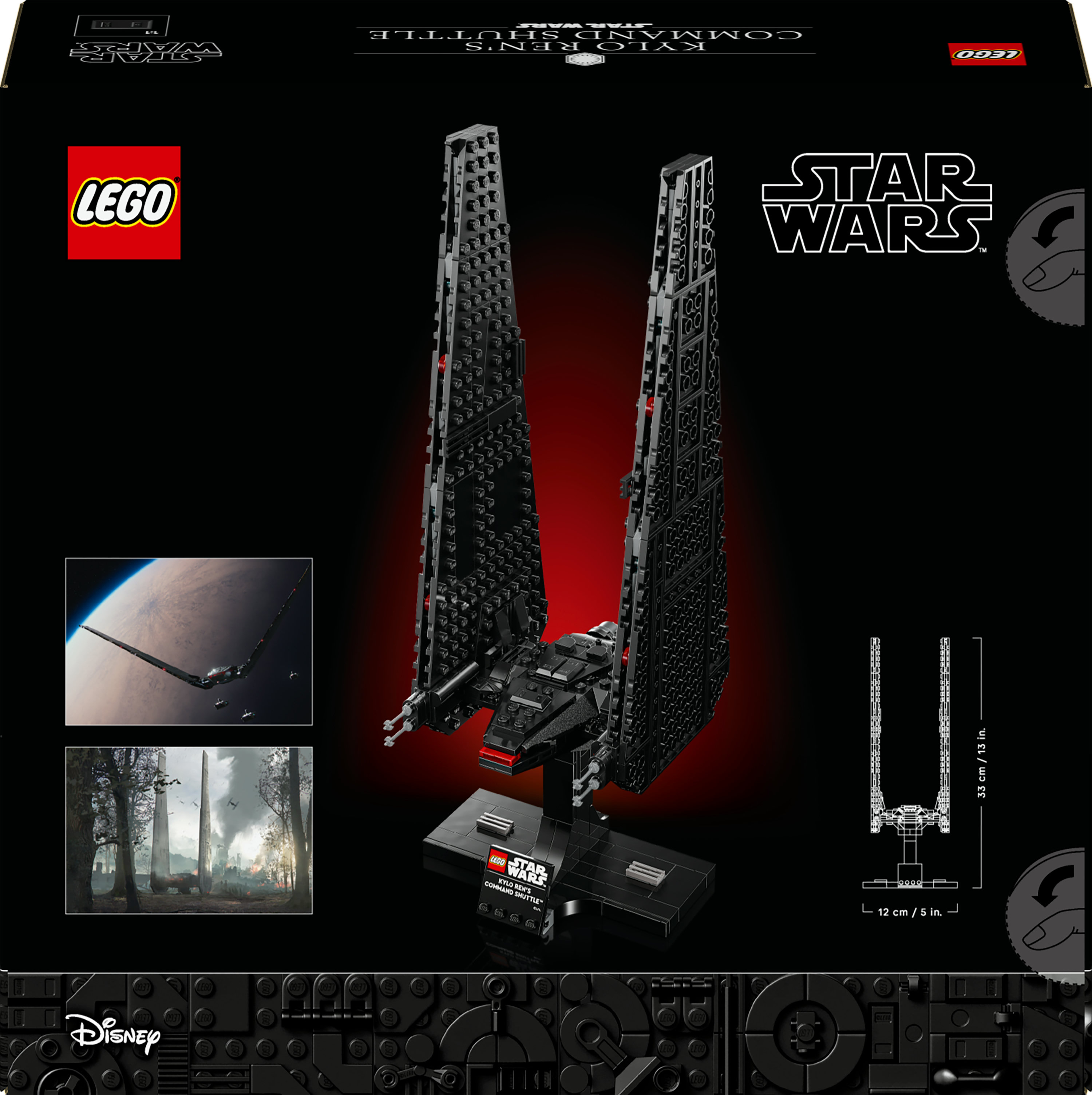 Siyah LEGO Star Wars set kutusu. LEGO ve Star Wars logolarıyla Kylo Ren'in Command Shuttle modelini içerir.