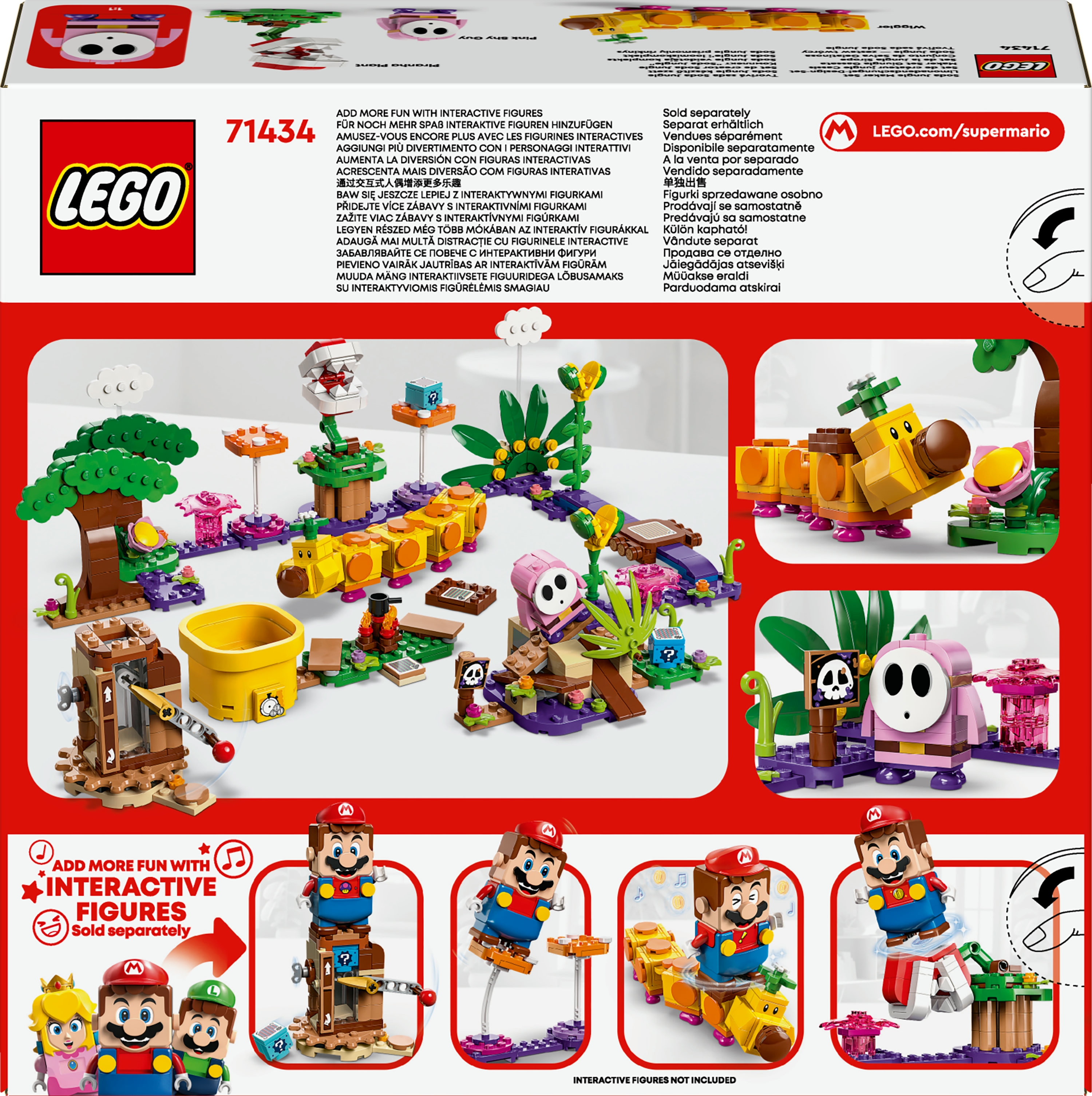 Face avant de la boîte LEGO. Avec Mario et Shy Guy. Comprend le nom, le numéro et les figurines interactives.